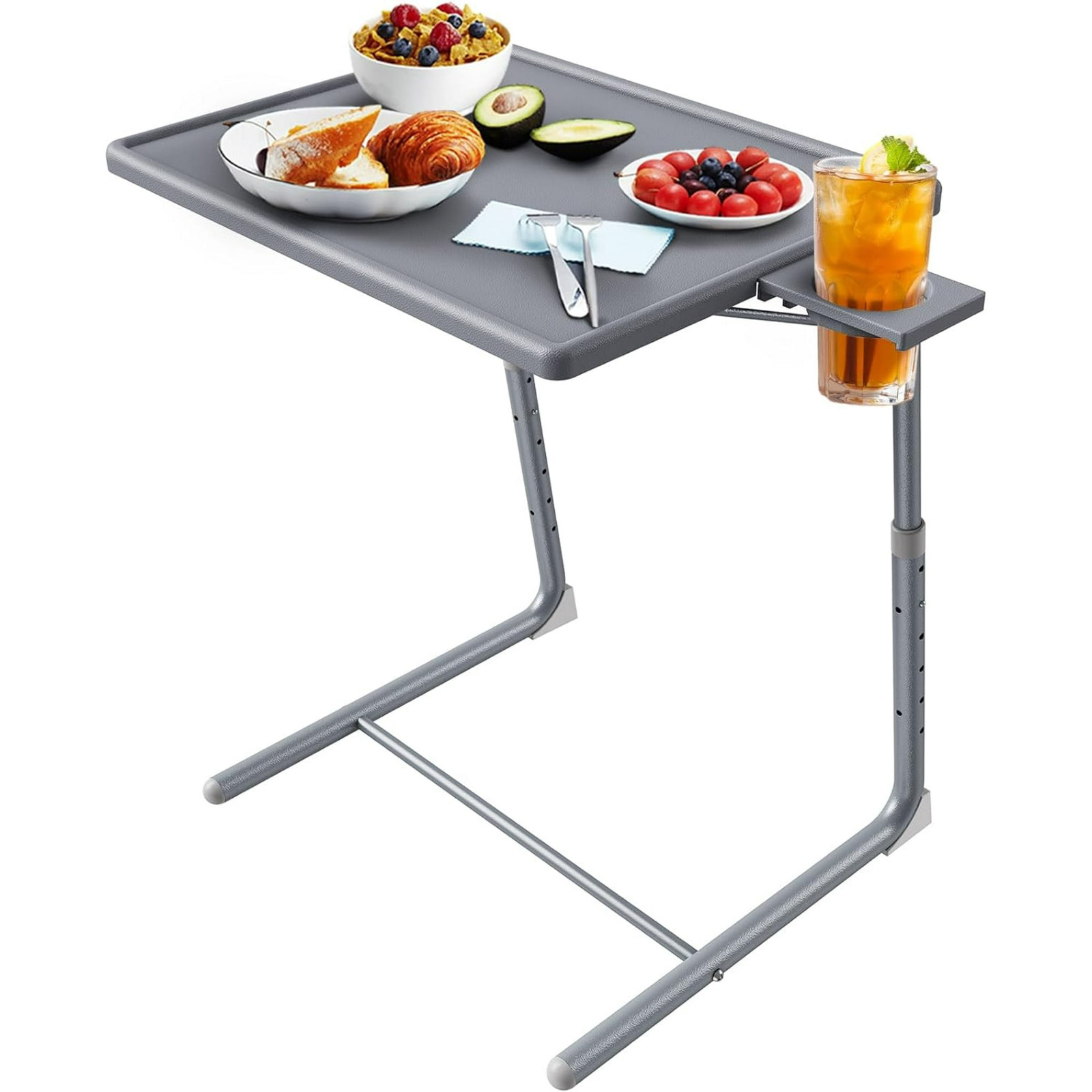 Adjustable TV Bedside Tray Table with Cup Holder Gray Laptop Stand USA Seller