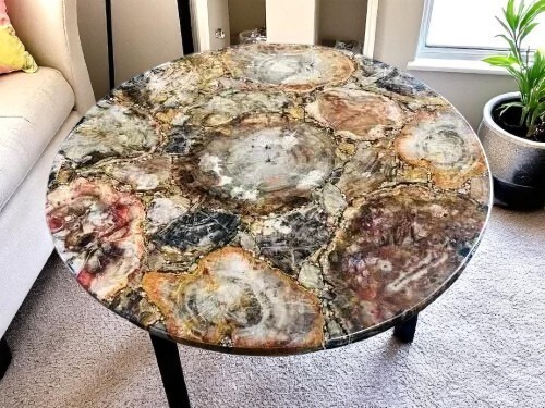 18″ Petrified Stone Coffee Table Top Gemstone Handmade Hallway Furniture Decors