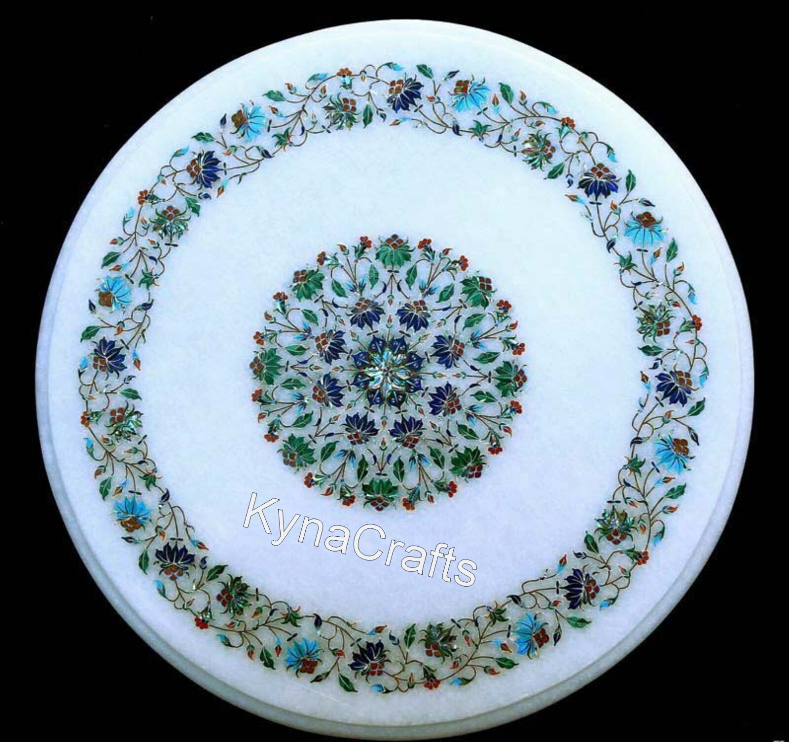 Gemstone Inlay Work Side Table for Office Decor Round Marble Coffee Table Top