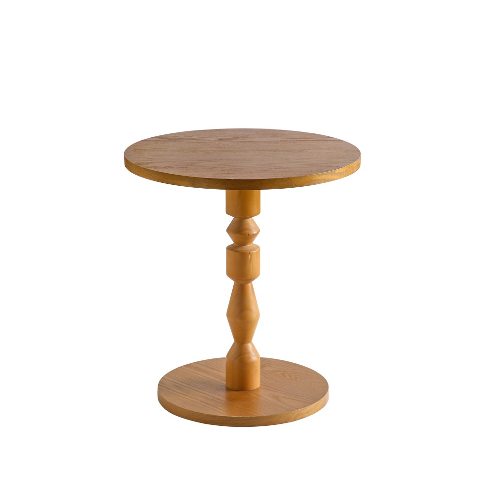 Round Side Table with MDF Tabletop, Solid Wood Spindle Leg Light Oak