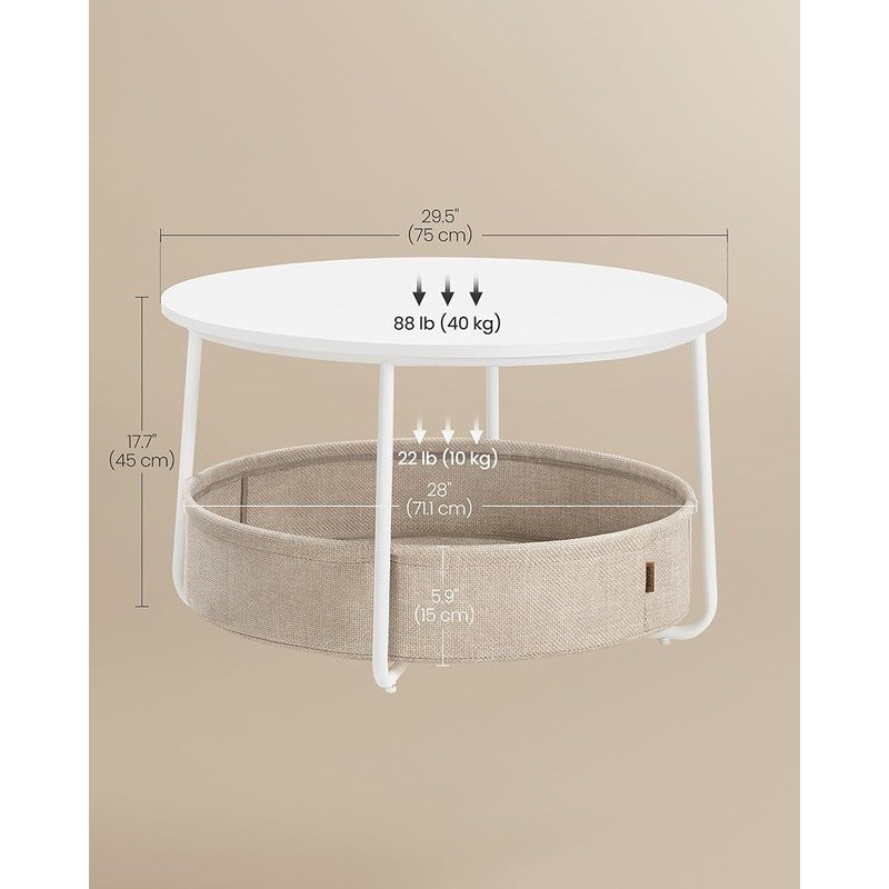 Modern Round Coffee Table Fabric Storage Durable Design Living Room Essential US