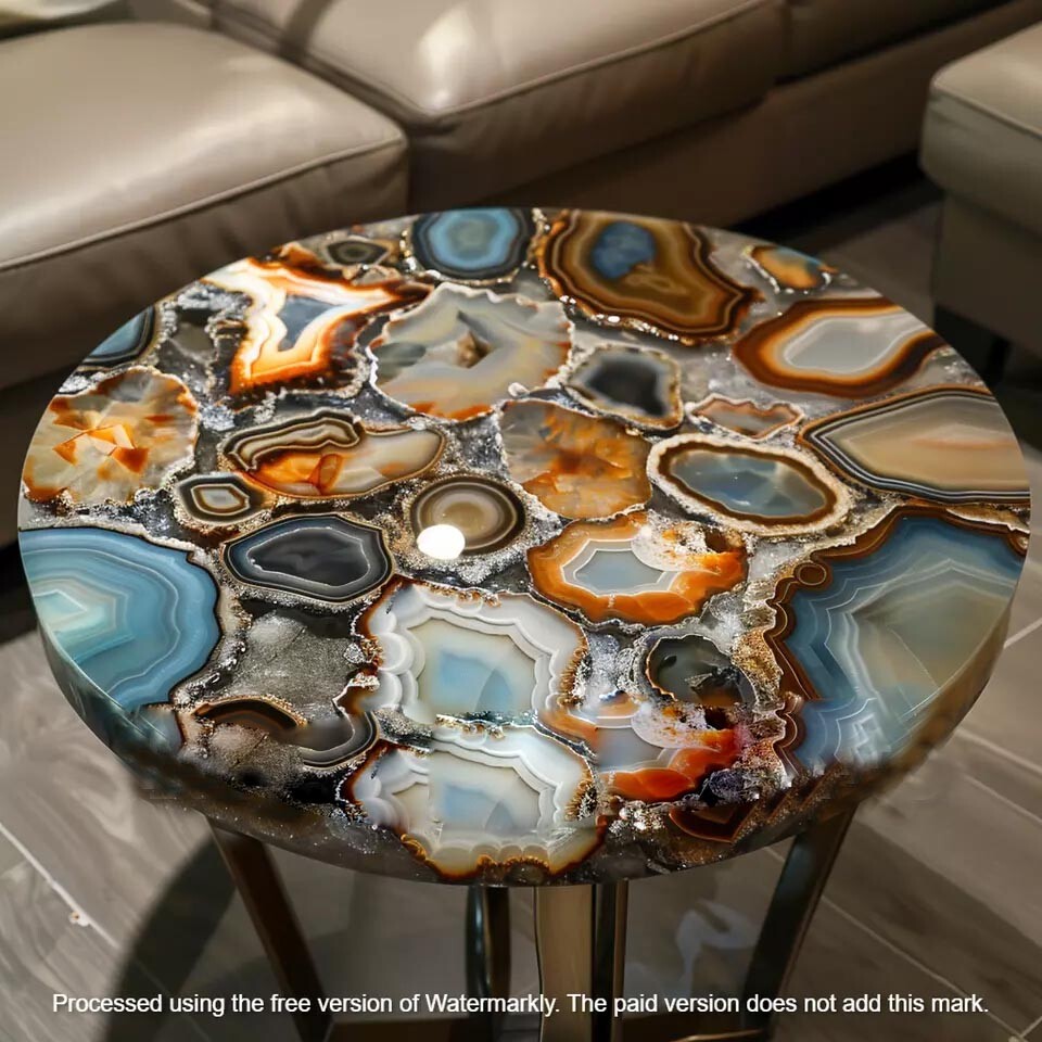 Round Marble Coffee Table Top Multicolor Agate Epoxy Art Bed Side Table for Home