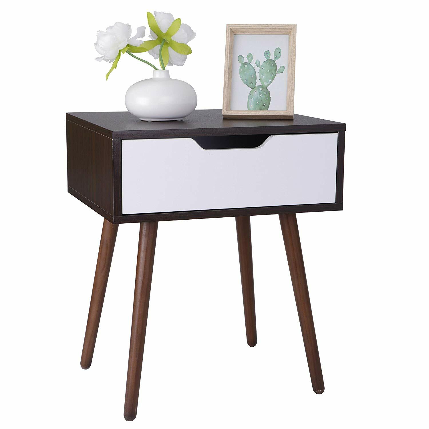 End Side Table for Small Spaces Stand Bedroom Wooden with Drawer