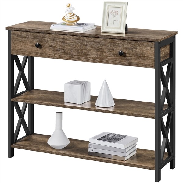 Console Table with 1 Drawer and 2 Open Storage Entryway Table for Living Room