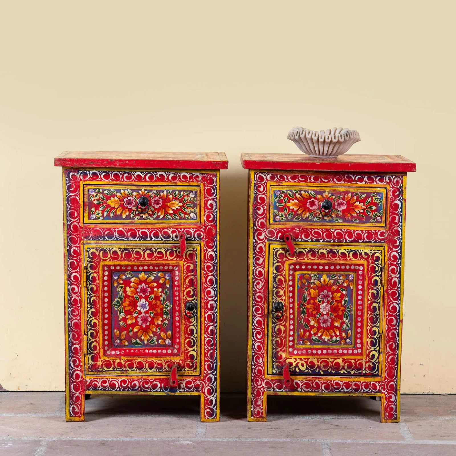 Artisan Handmade Bedside Table Solid Wood Hand Carved 17.7 × 13.8 × 27.6 inches