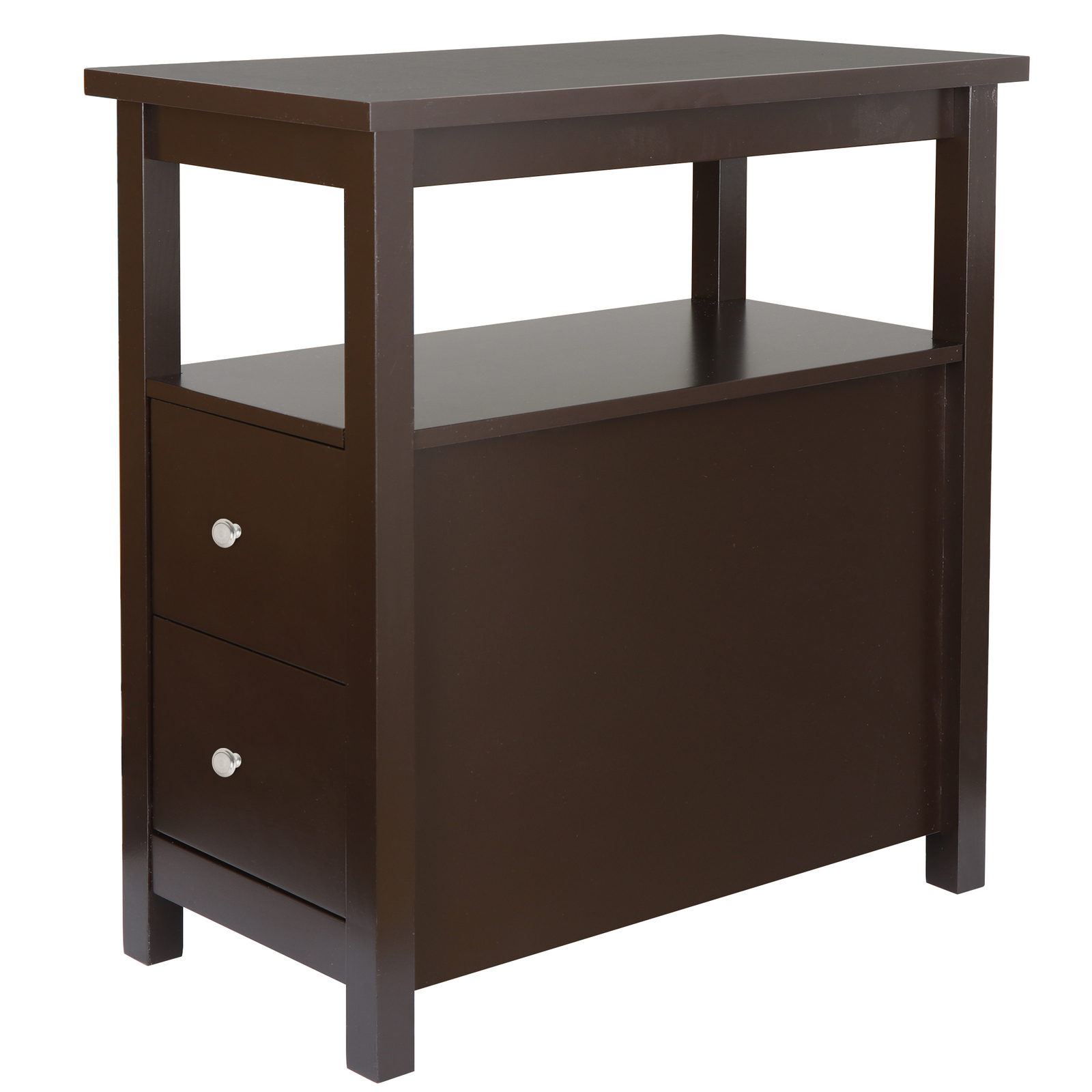 End Table with 2 Drawer and Shelf Narrow Desk for Home Office Storage Unit Brown