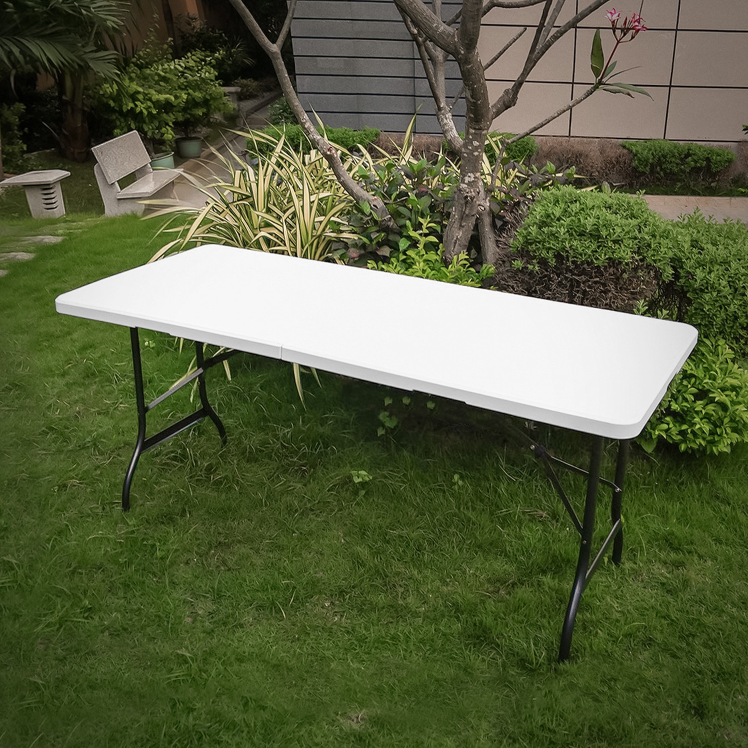 5 Pack White [6 FT FOLDABLE TABLE] Party Gathering Portable Picnic Desk w/Handle