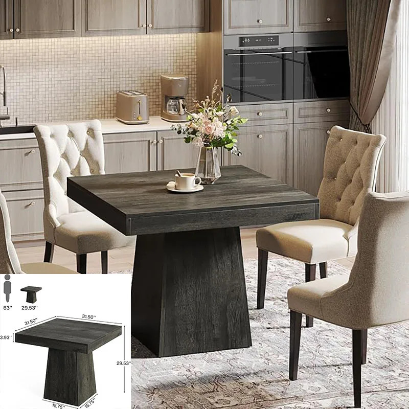 Black Dining Table For 4-6 Modern Kitchen Table Wood Legs Living Room 47 Inch
