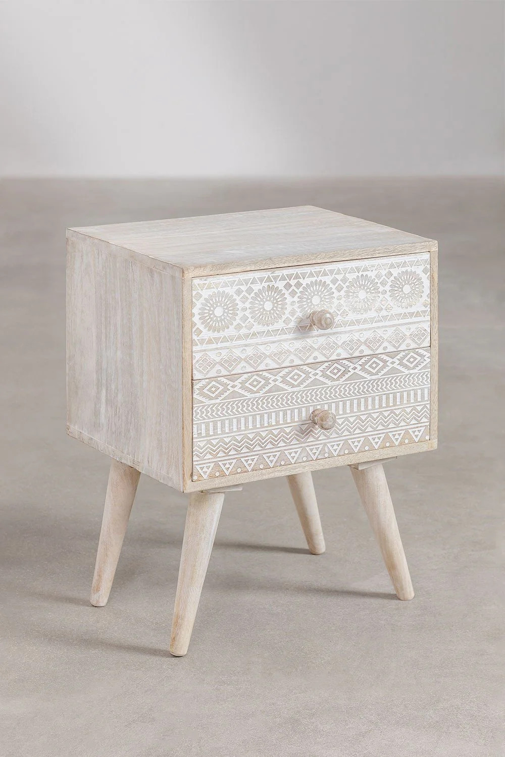Artisan Handmade Bedside Table Solid Wood Hand Carved 17.7 × 13 × 23.6 inches