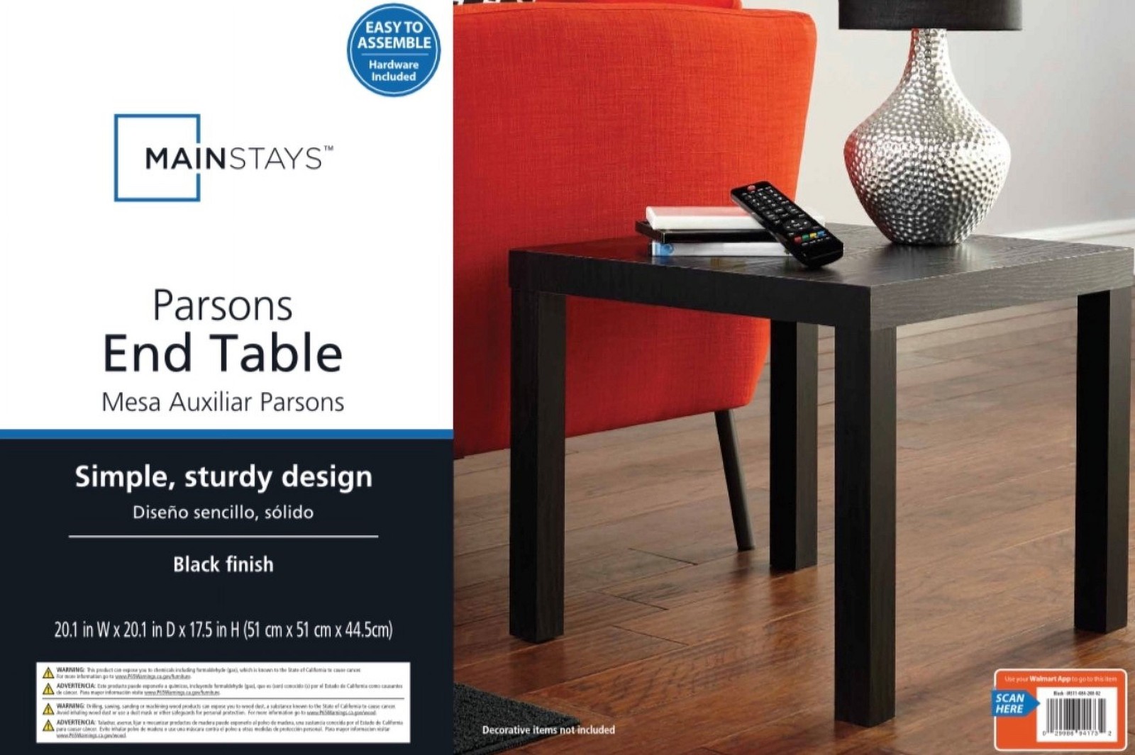 Black Oak Parsons End Table W/ PVC Laminate & Water Resistant Minimalist Design