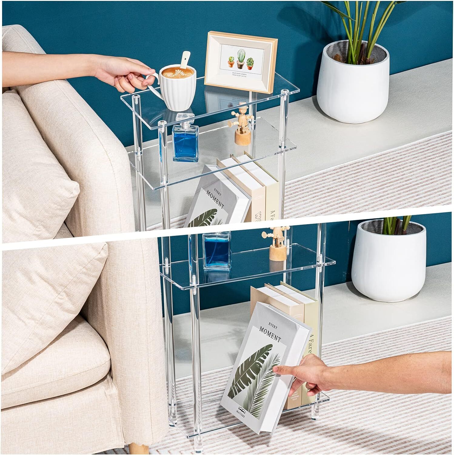 Acrylic Narrow Side Table Acrylic Printer Stand 7 Wide Skinny Nightstand/Table