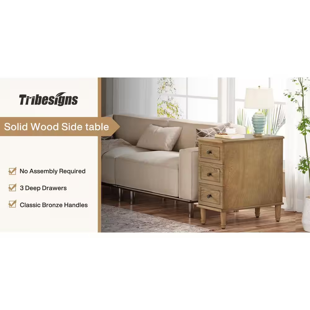 Kerlin 23.62 In. W Light Brown Rectangle Fully Assembled Wood End Side Table 3-D