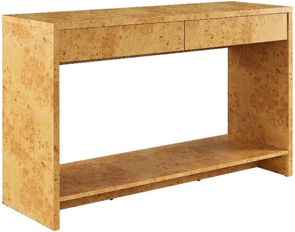 Hudson 47″ Burl Wood Console Table with Drawers – Modern Accent Table