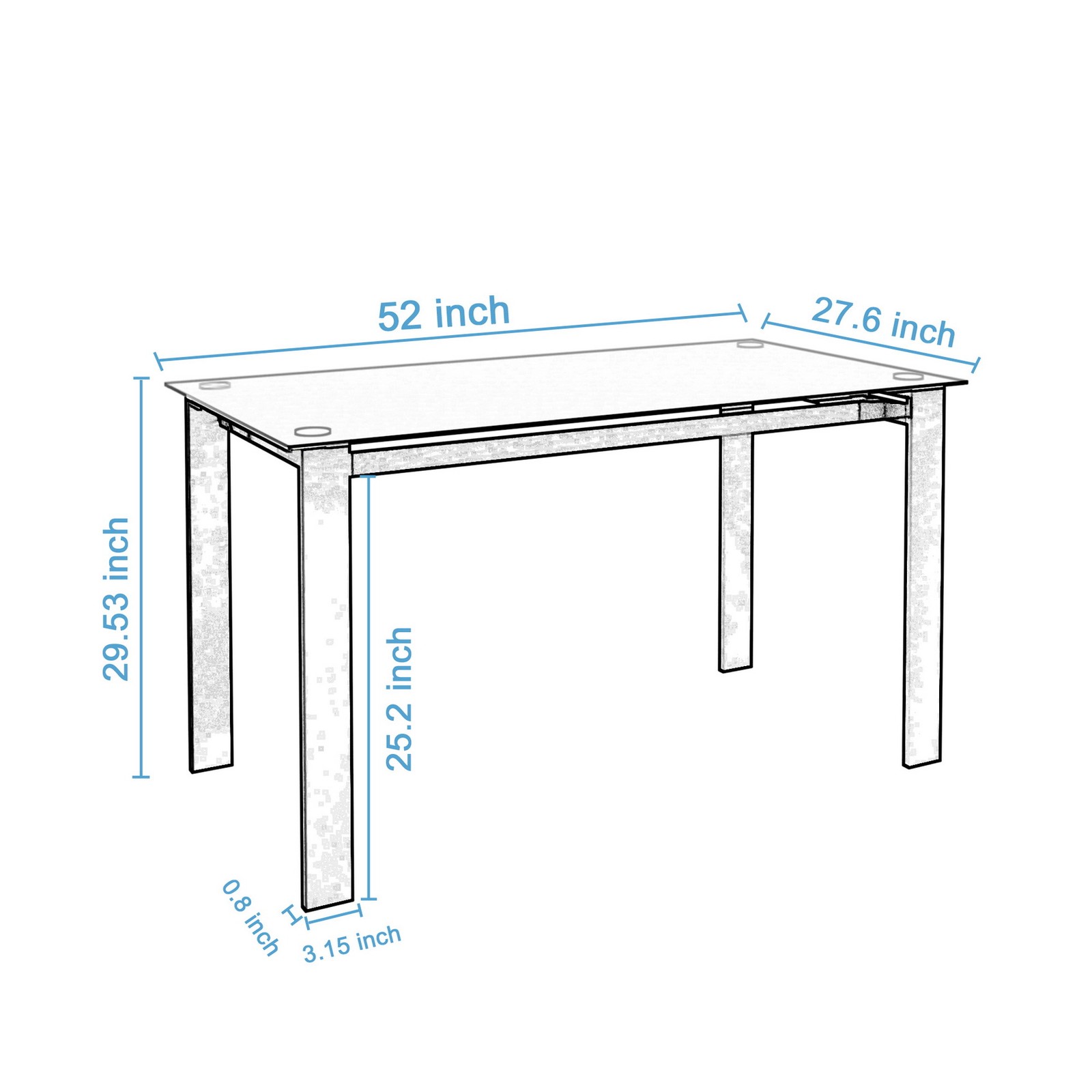 Black Tempered Glass Rectangle Dining Table Steel Legs Living Room Kitchen Table