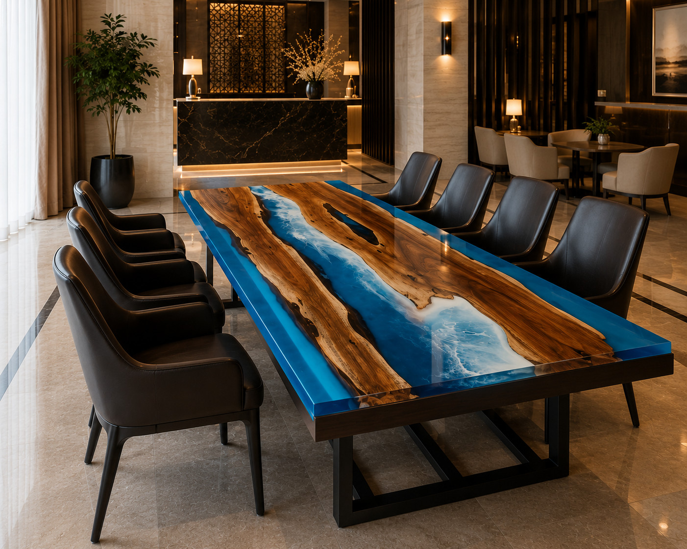 Luxury Epoxy River Dining Table | Live Edge Wood & Blue Resin Table