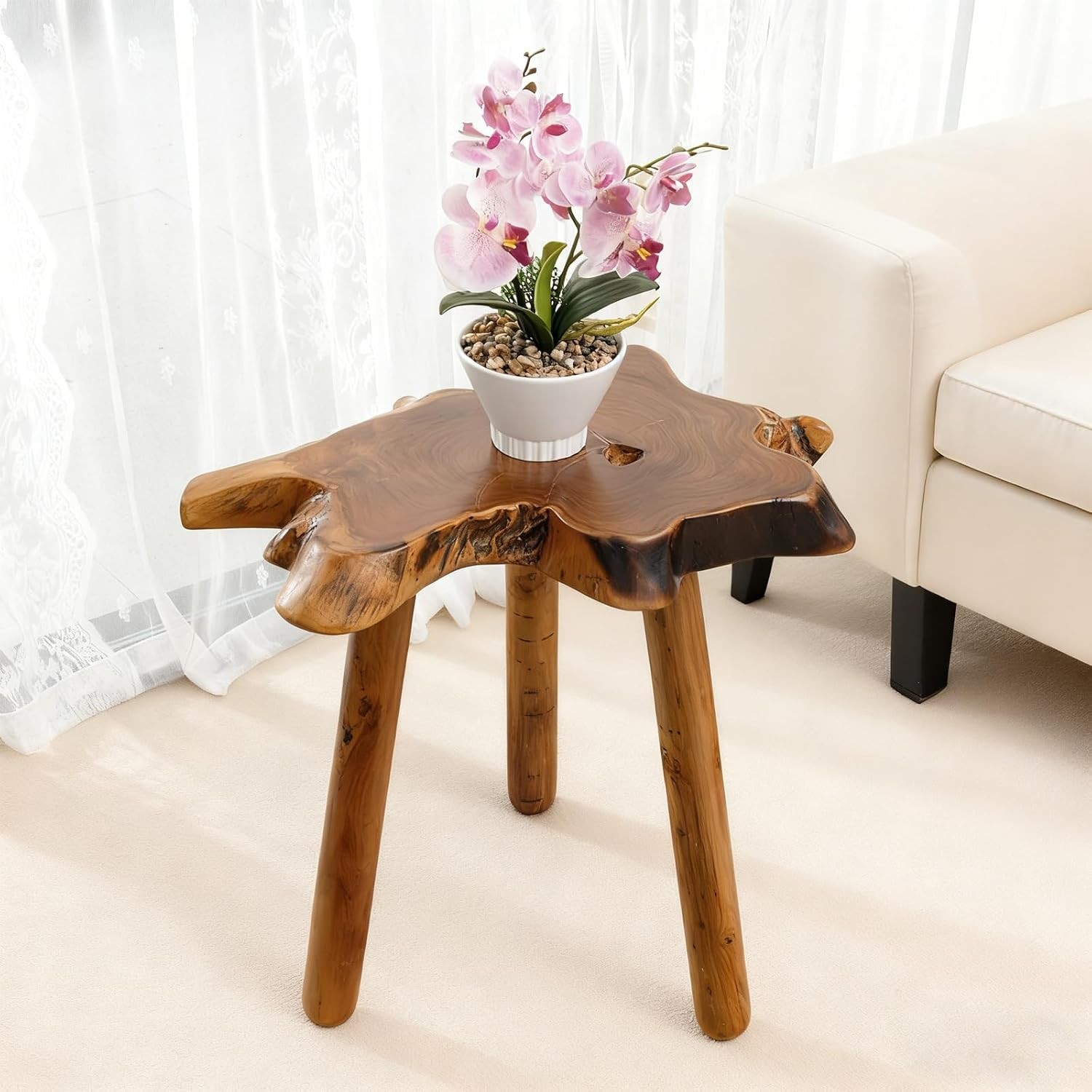 Teak Live Edge Solid Wood Wooden Side Table for Living Room Bed End Table
