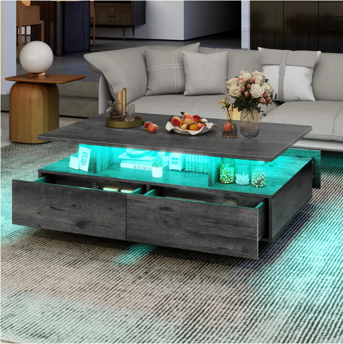 Uforic LED Coffee Table with Storage, Modern Center Table, Gray