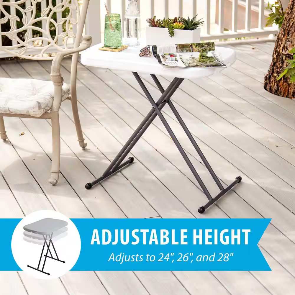 26 In. White Plastic Adjustable Height Folding Utility Table