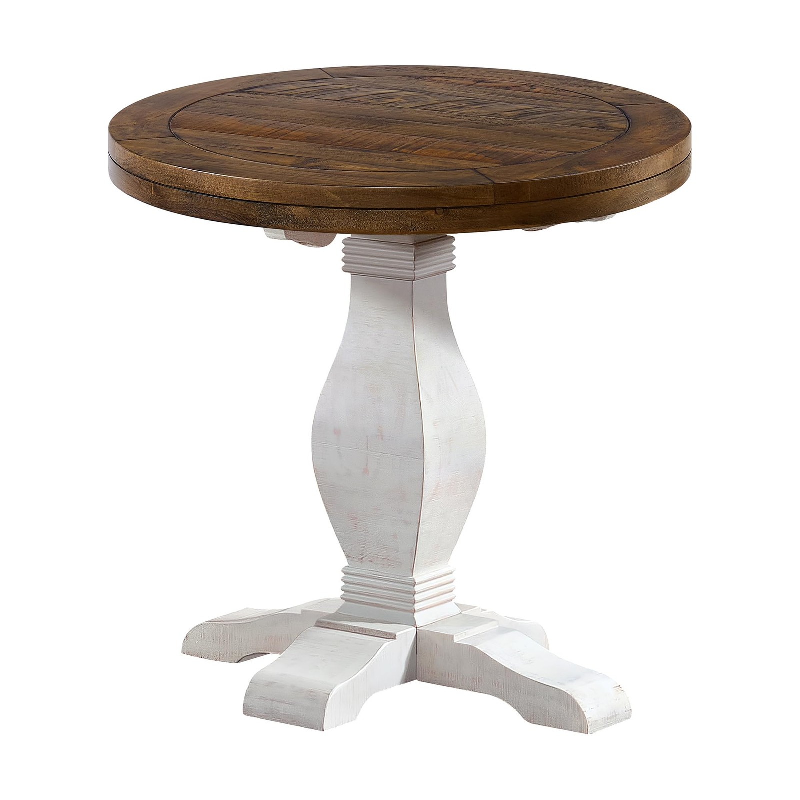 Napa Solid Wood Farmhouse Rustic Reclaimed Natural and White Stain Round End …