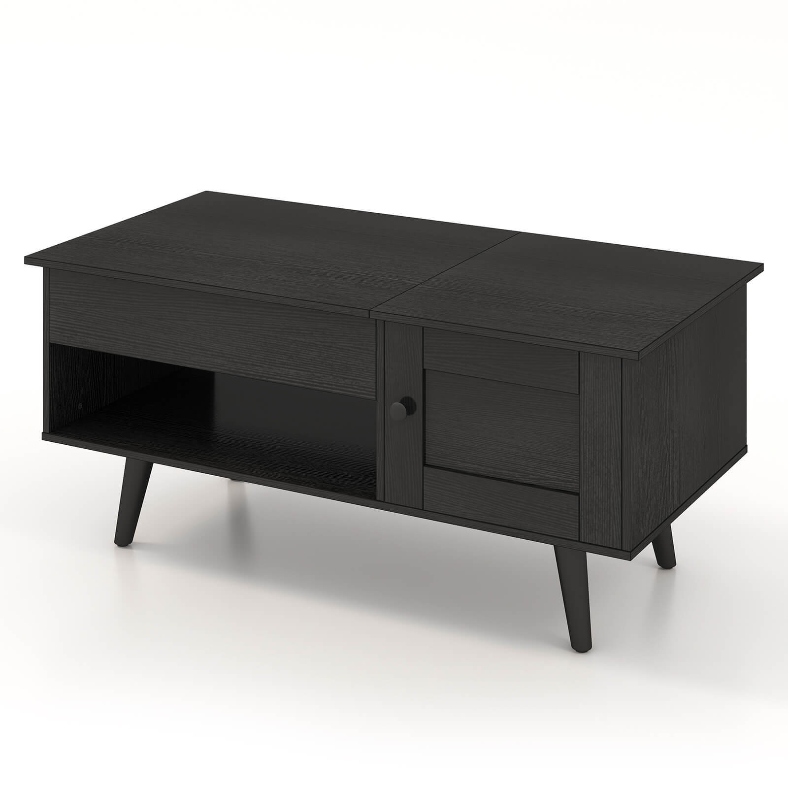 Lift Top Coffee Table w/ Storage Hidden Compartment Cabinet & Open Shelf