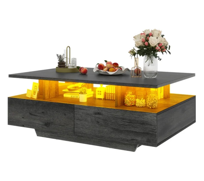 Uforic LED Coffee Table with Storage, Modern Center Table, Gray