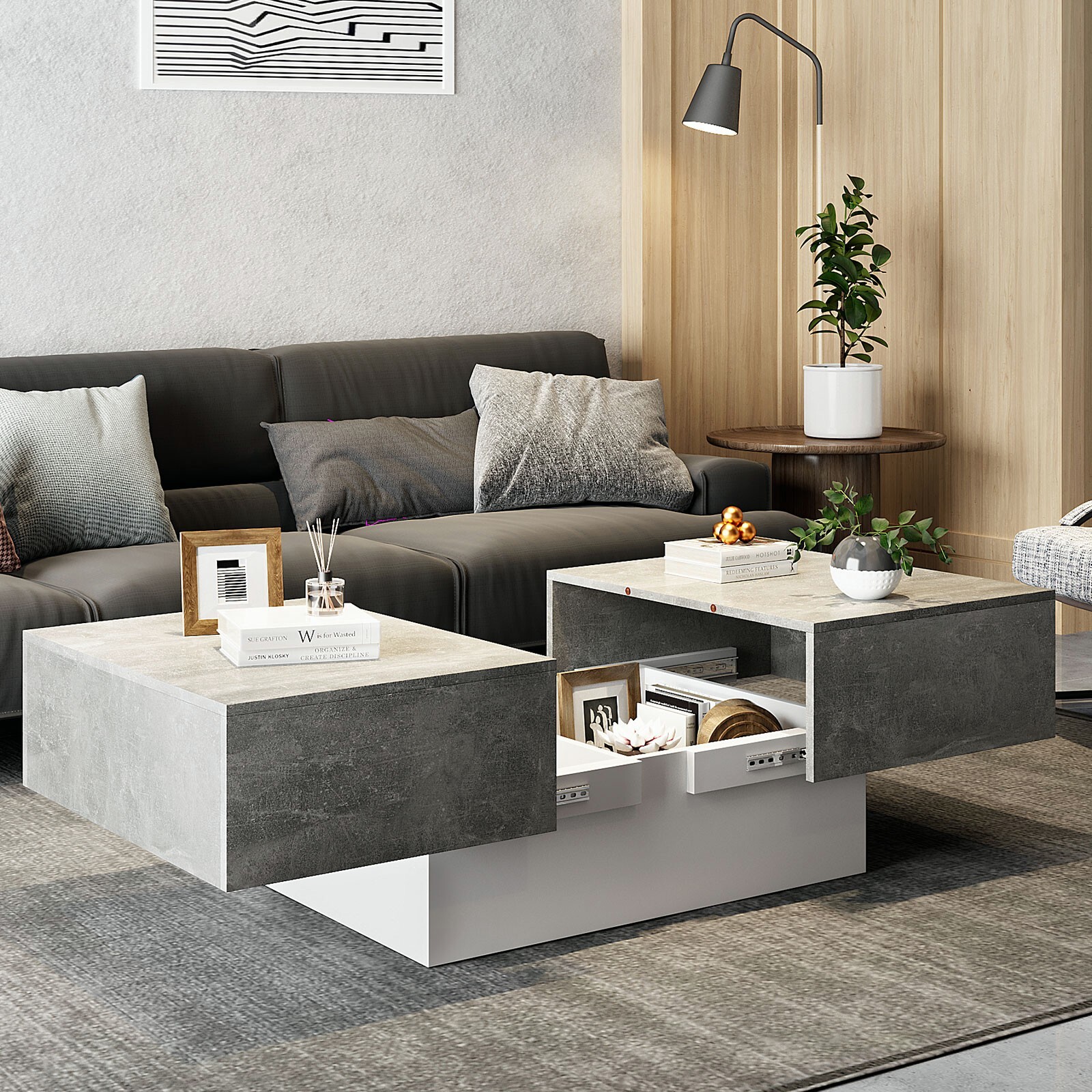 Extendable Coffee Table with Hidden Storage Living Room Cocktail Table Gray US