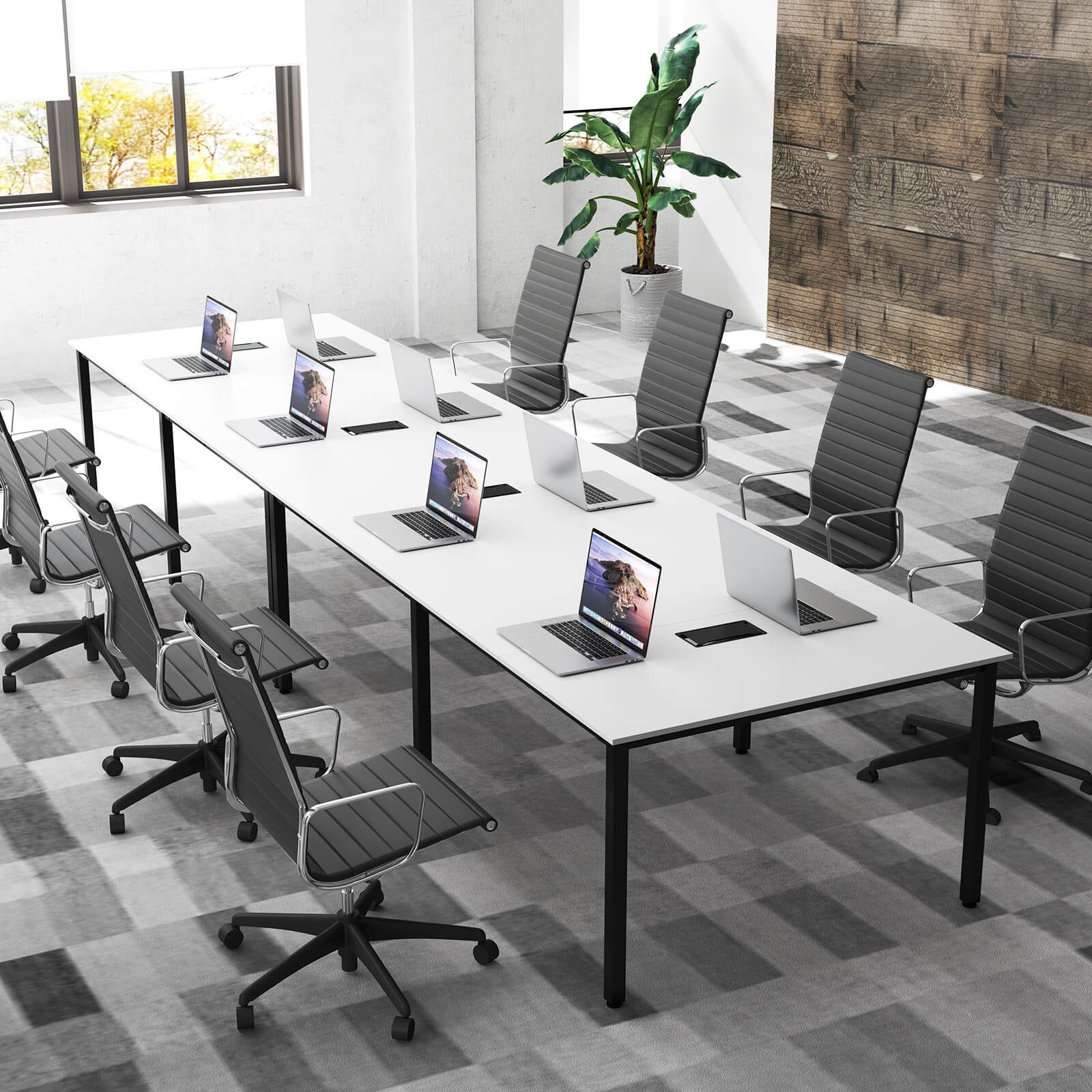 2PCS Large Meeting Table Seats up to 10 People 2 Cable Grommets for Office