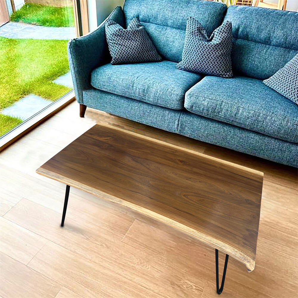 Rustic Teak Live Edge Small Coffee Table Mid-Century Modern Table Home Decor