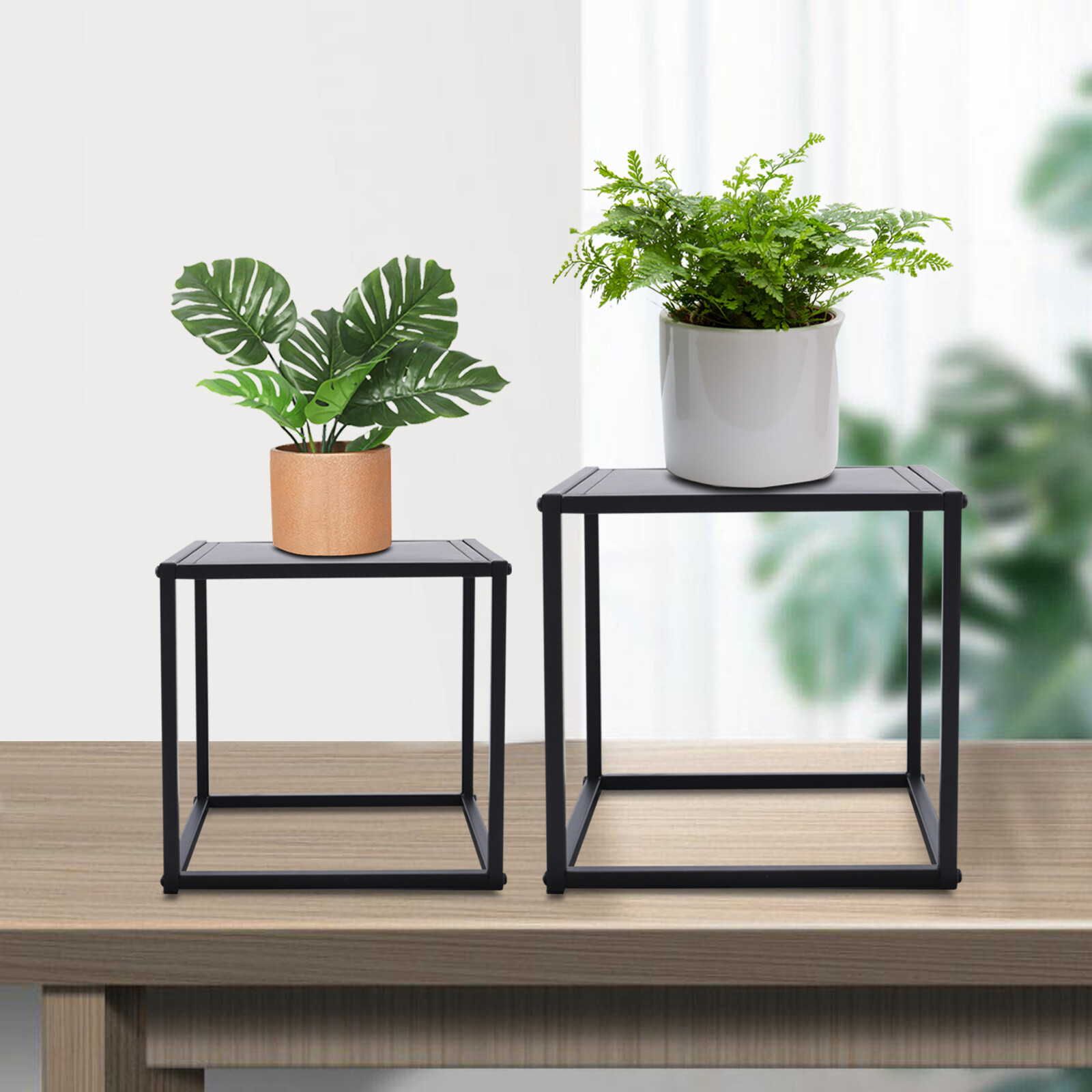 2pcs Modern Metal Square Tray Coffee Tea Table Matte Black Plate End Side Table