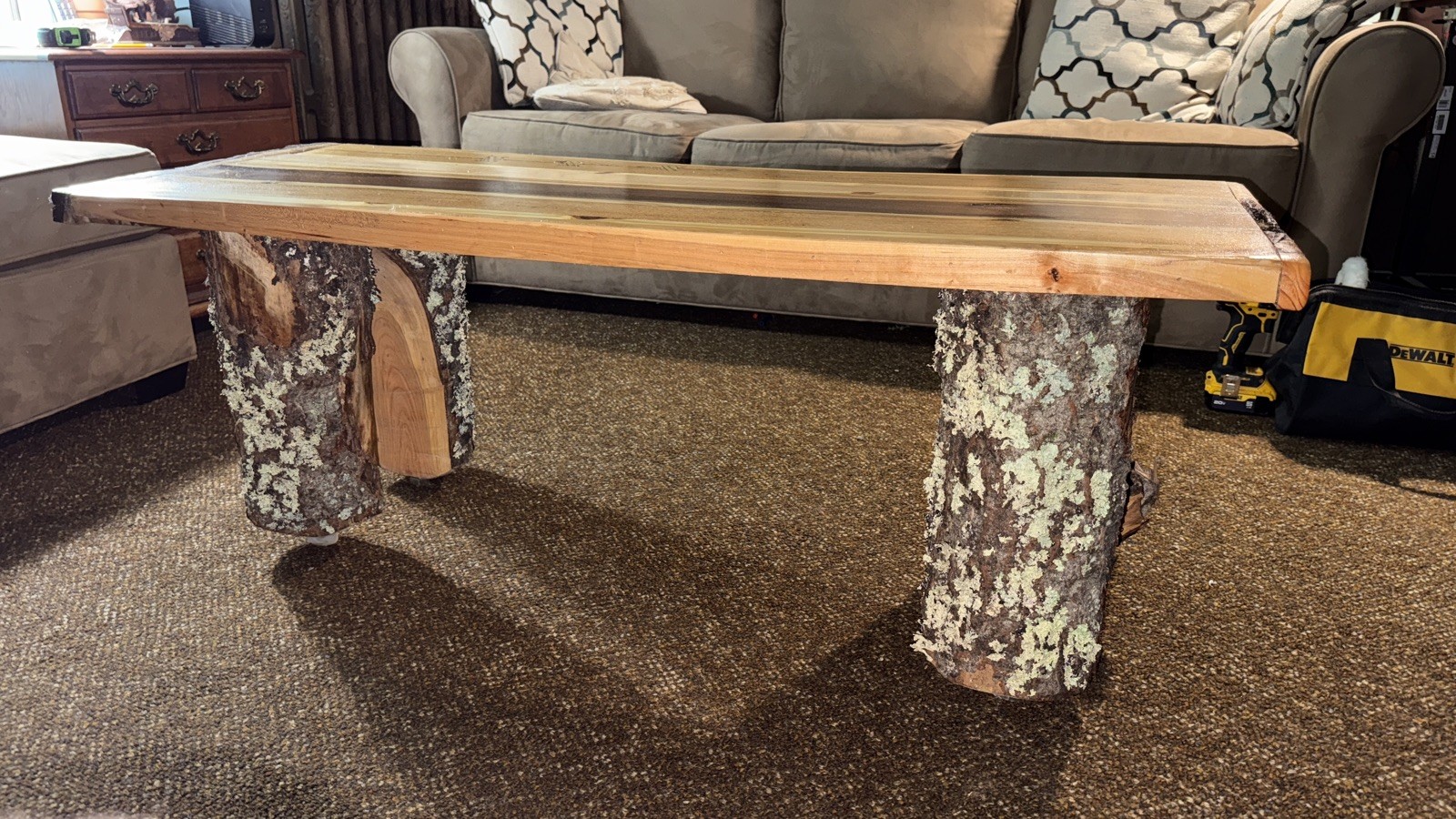 Hand Made Coffee Table with Live Edge In Natural Wood