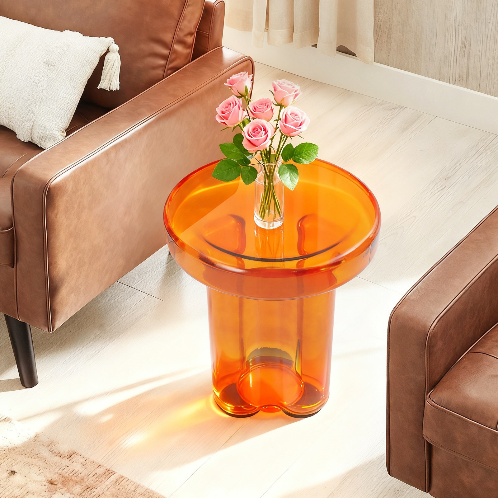 15*17.7in Round Glass Side Table 44.09 lbs Load Coffee Table, Modern Sofa Table