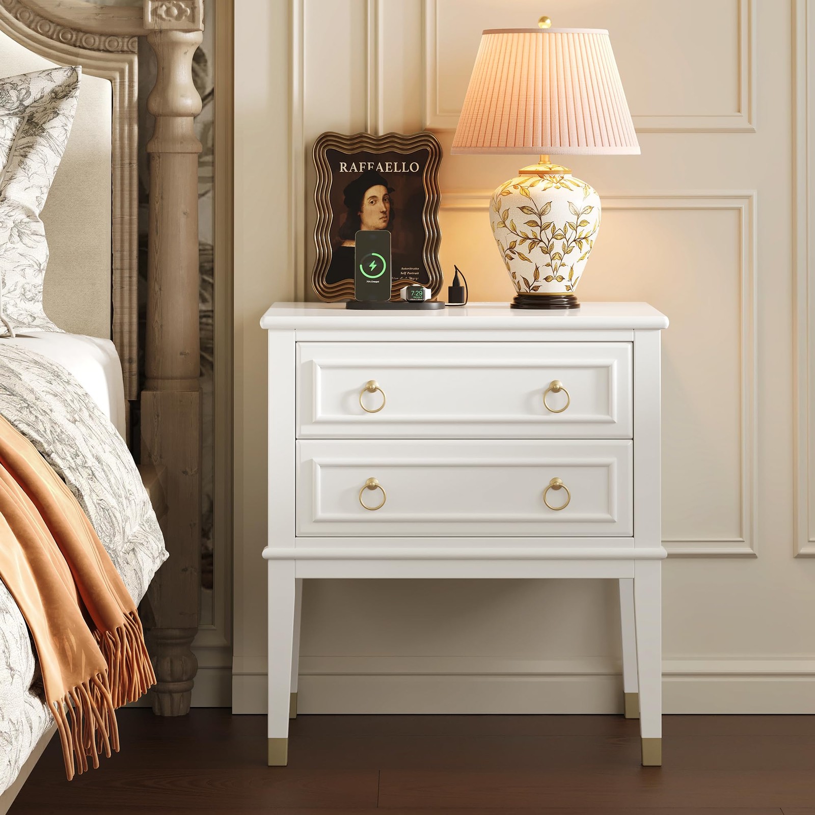 Huuger 27.6 Inch Tall Nightstand with Charging Station, USB-C Port, White