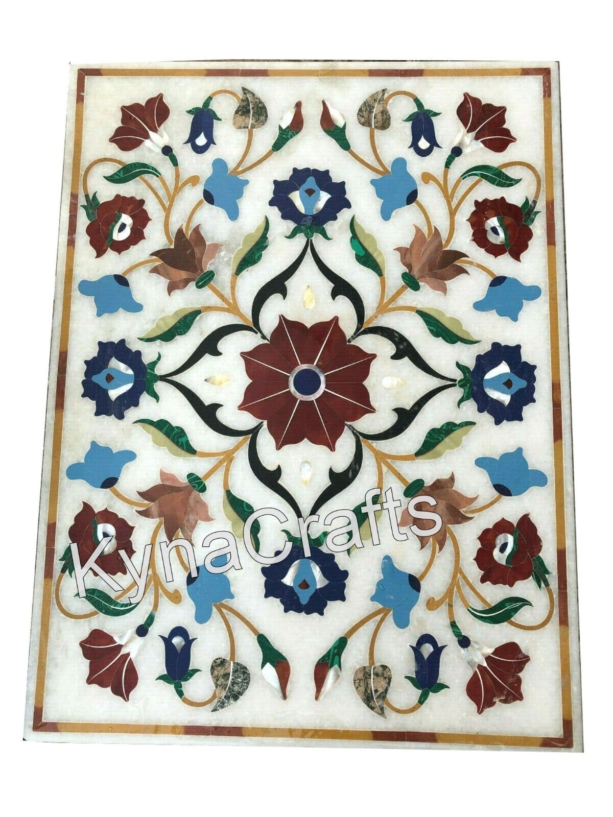 Rectangle Marble Coffee Table Top Semi Precious Gemstone Inlay Work Office Table