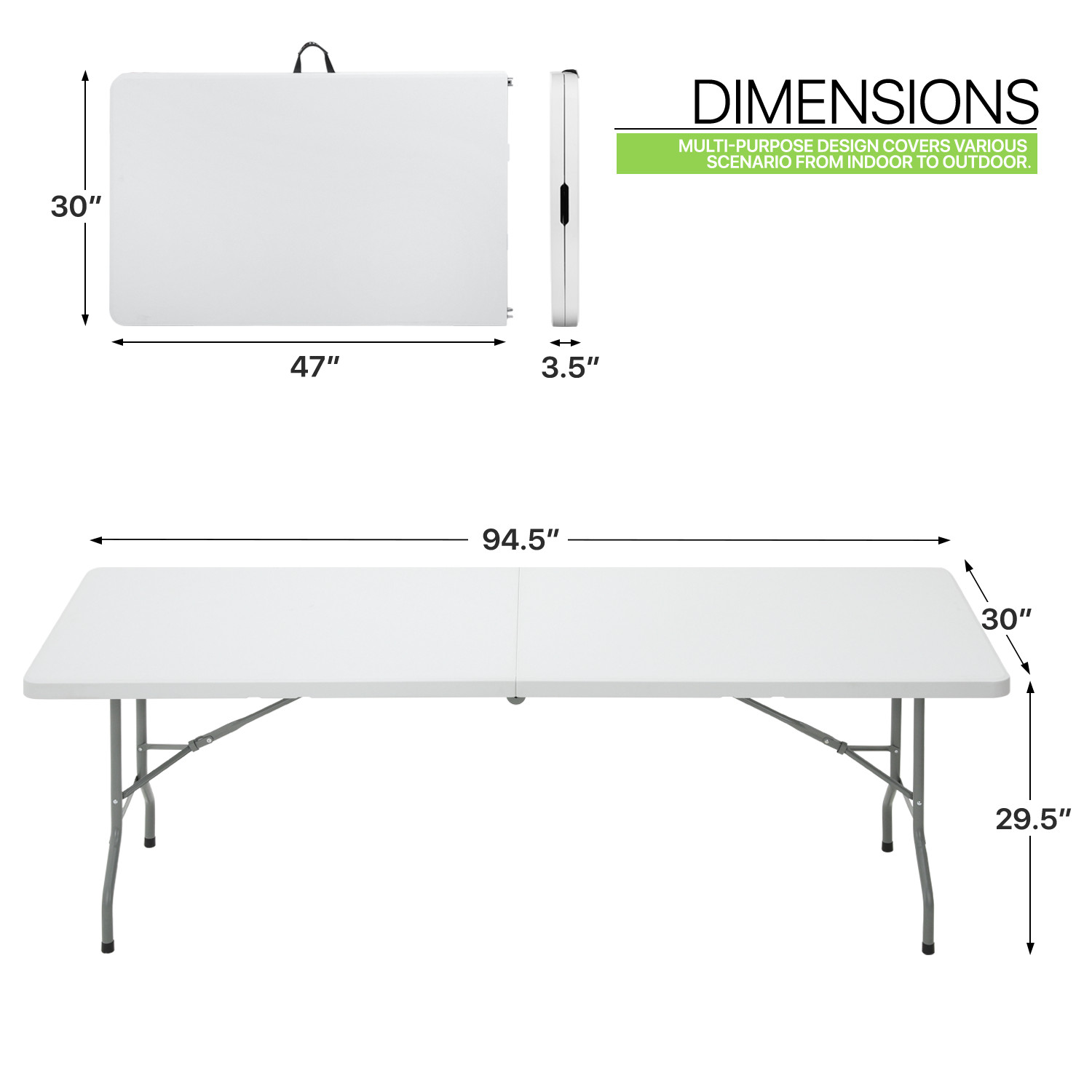 Heavy Duty Utility 8ft Folding Plastic Dining Table w/Handle Outdoor Picnic Desk