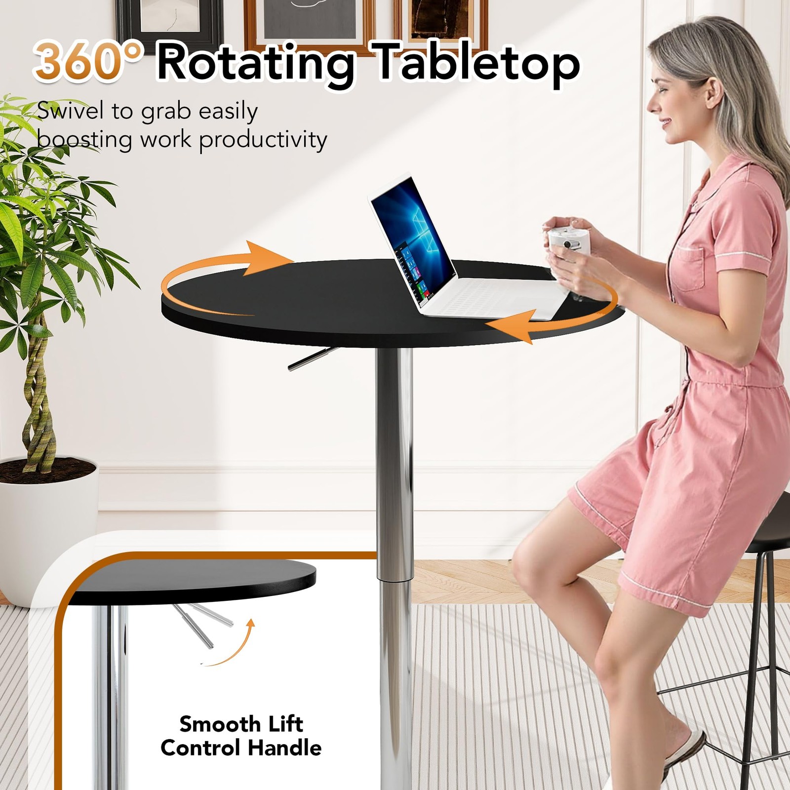 NOBPEINT Round Pub Table Height Adjustable Bar Table 27-36 inches, 360 Swivel