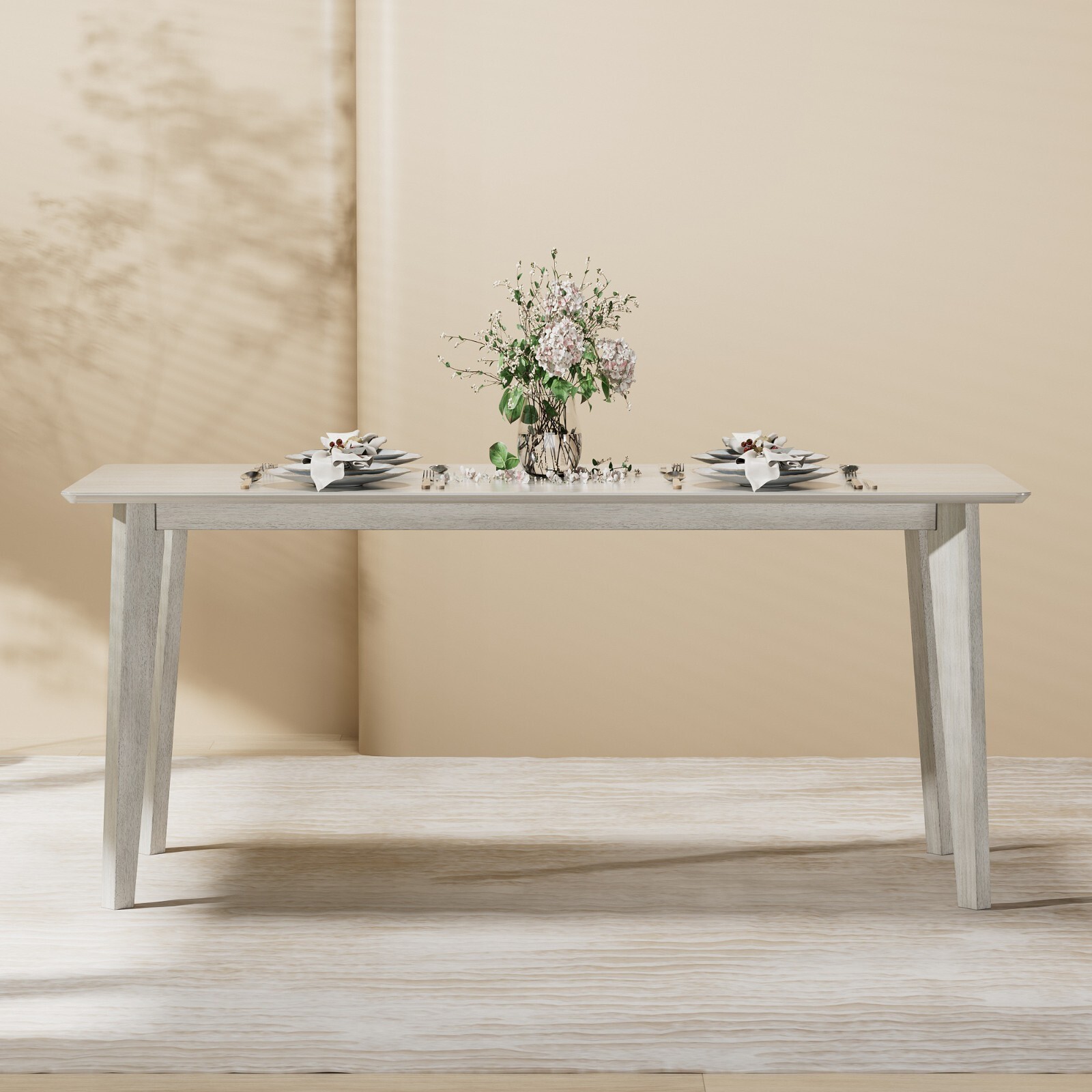 Solid Wood Dining Table Kitchen Dining Room Indoor Rectangular Center Table Gray