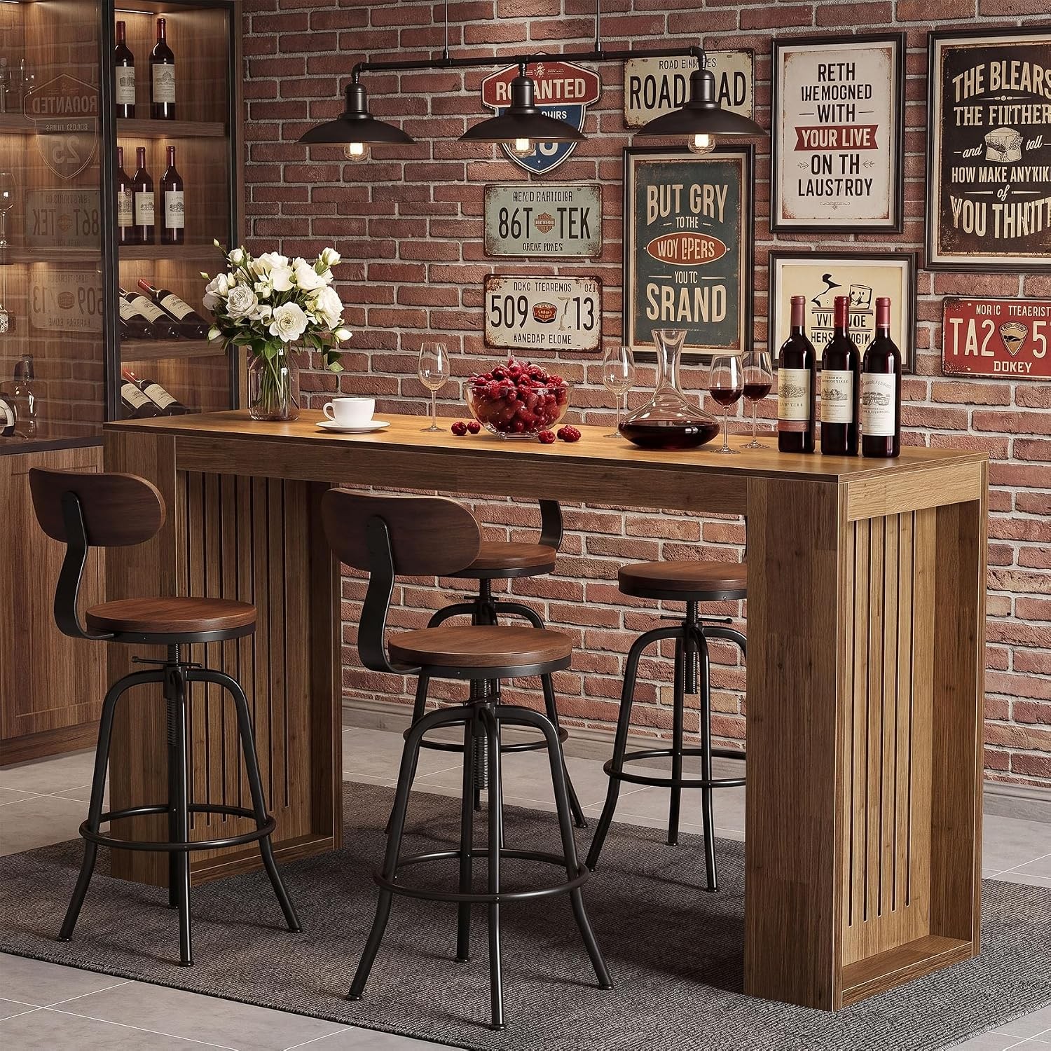 63-Inch Rectangular Bar Table, Modern Counter Height Home Bar Unit for Bistro