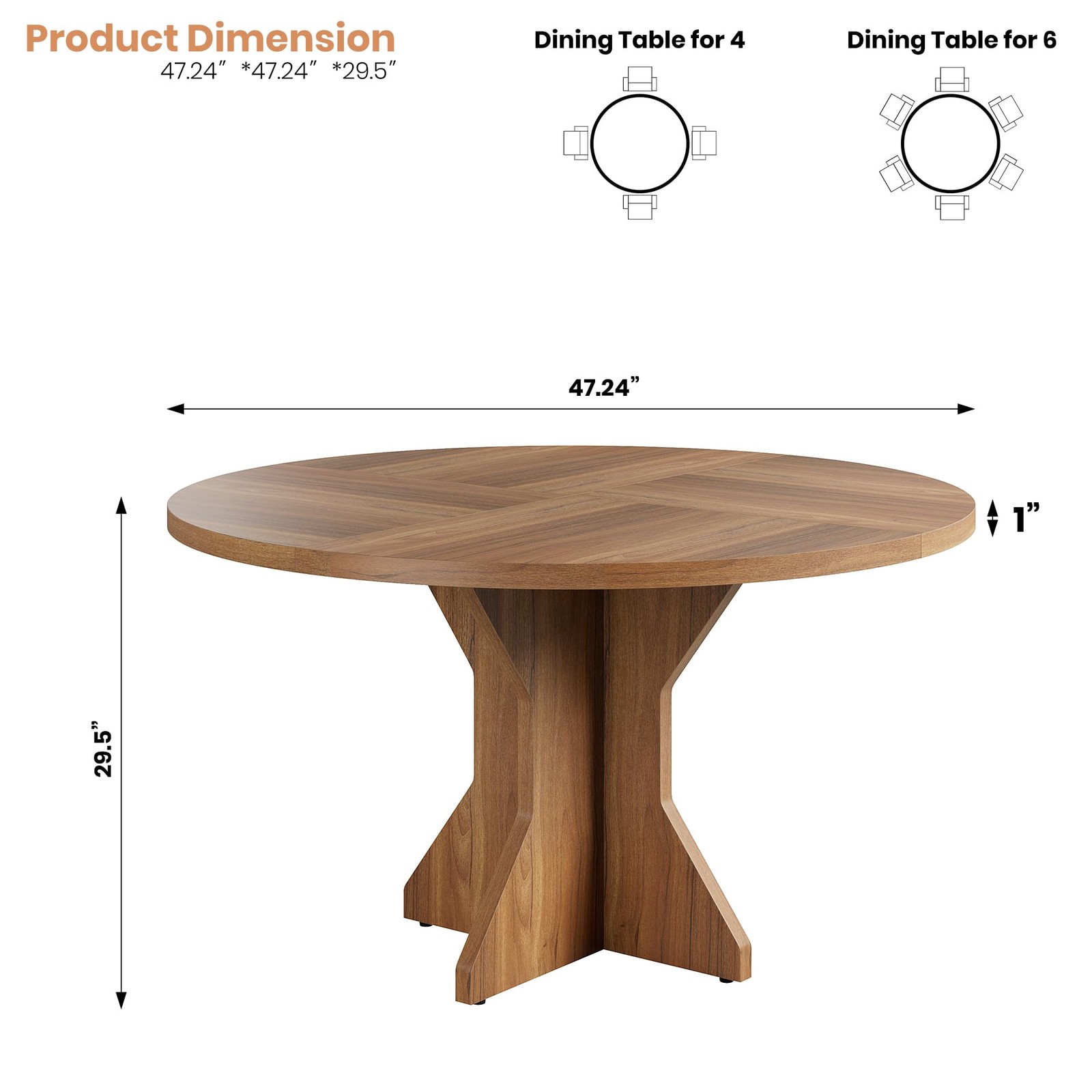 47” Space-Saving Round Dining Table Kitchen Table Dining Table For 4-6 People