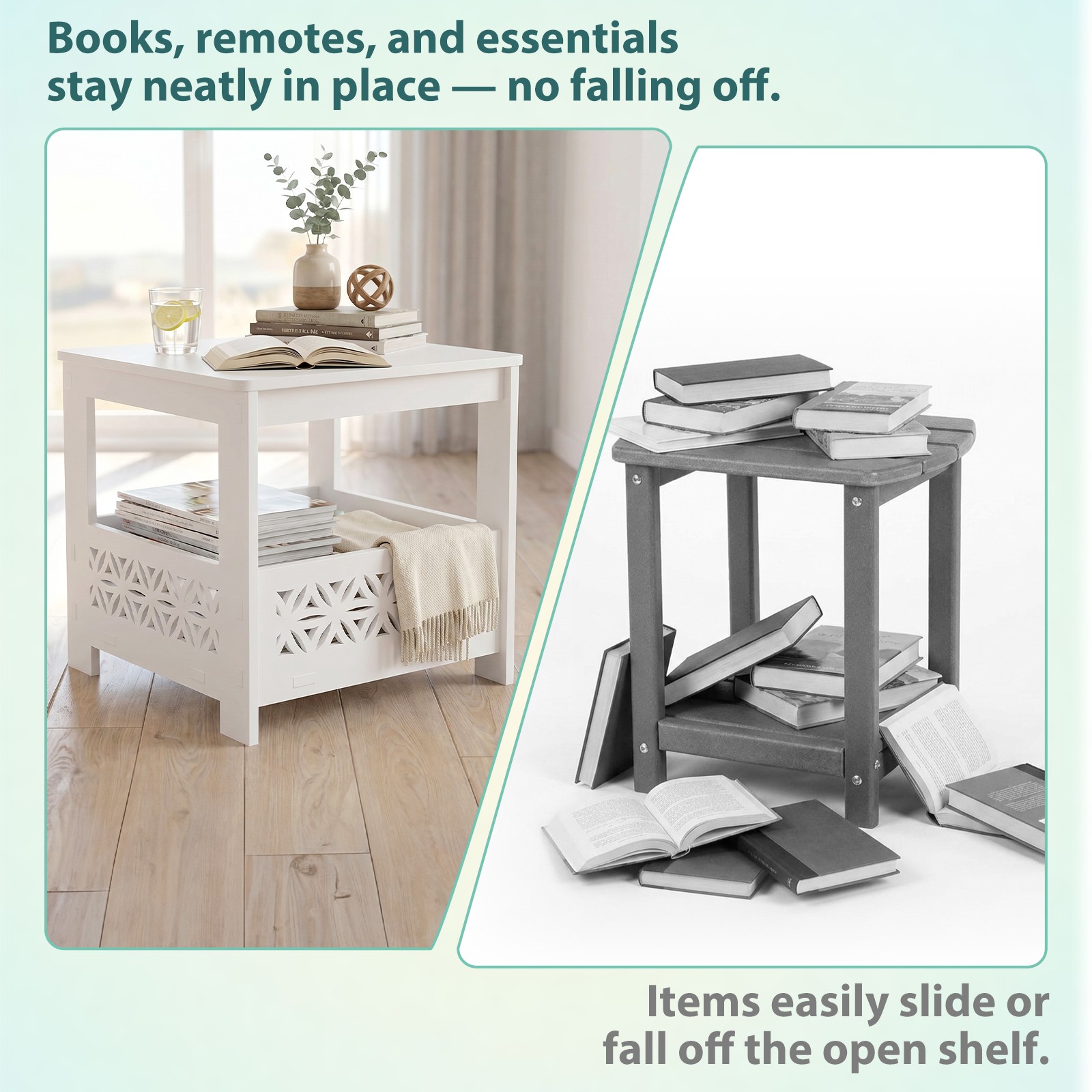 PVC Side Table 15.6″ Bedside Table, with Storage Rack for Indoor Living Room