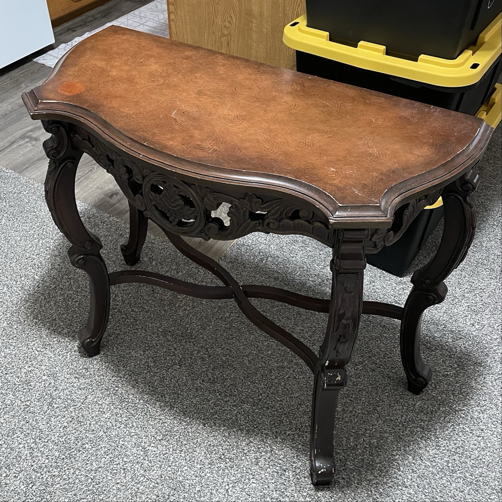Wood Console Table Brown Top Black Base 34 x 15 x 29.5 in H