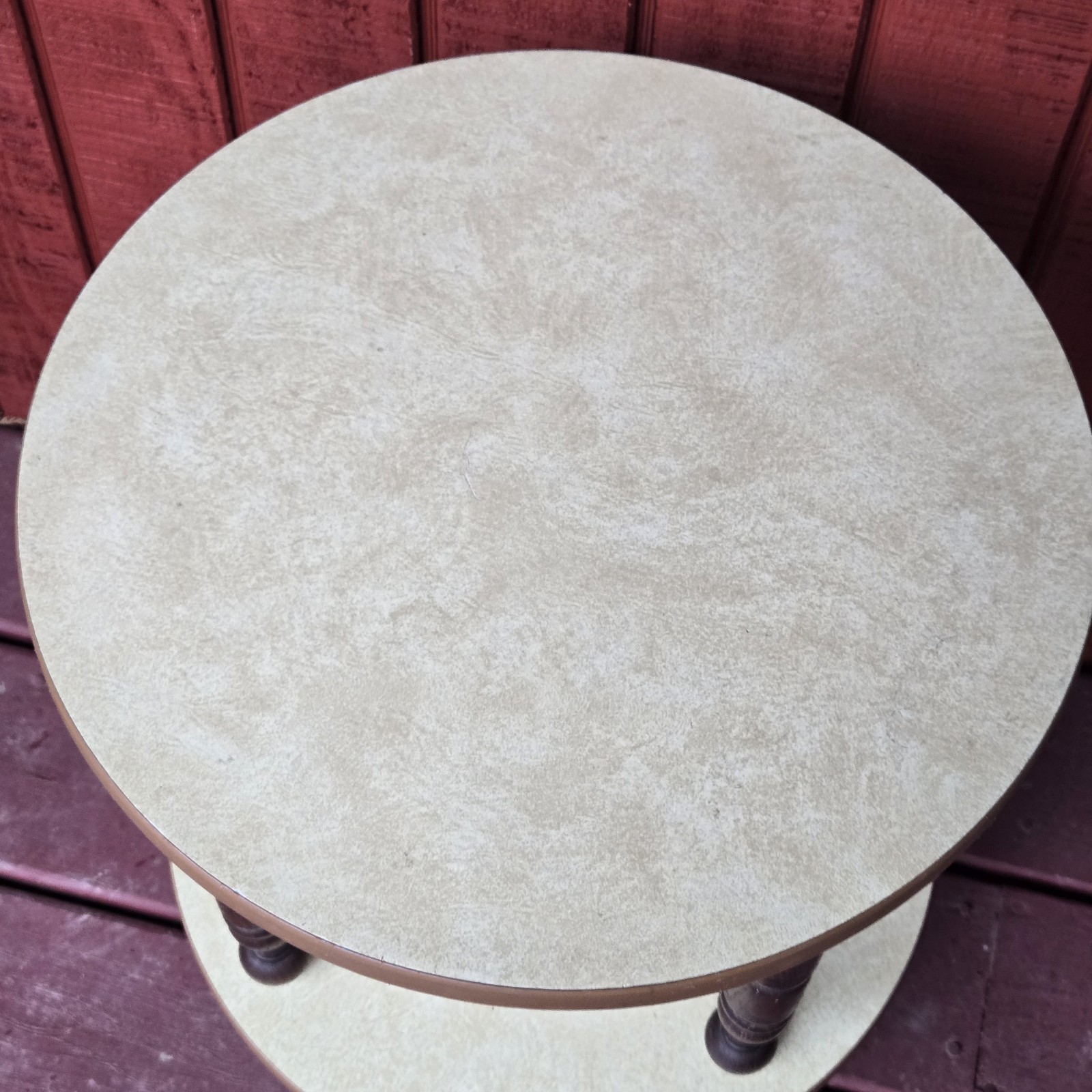 Vintage MCM Plant Stand Table 2 Tier Formica Wood Spindle Mid Century EXC