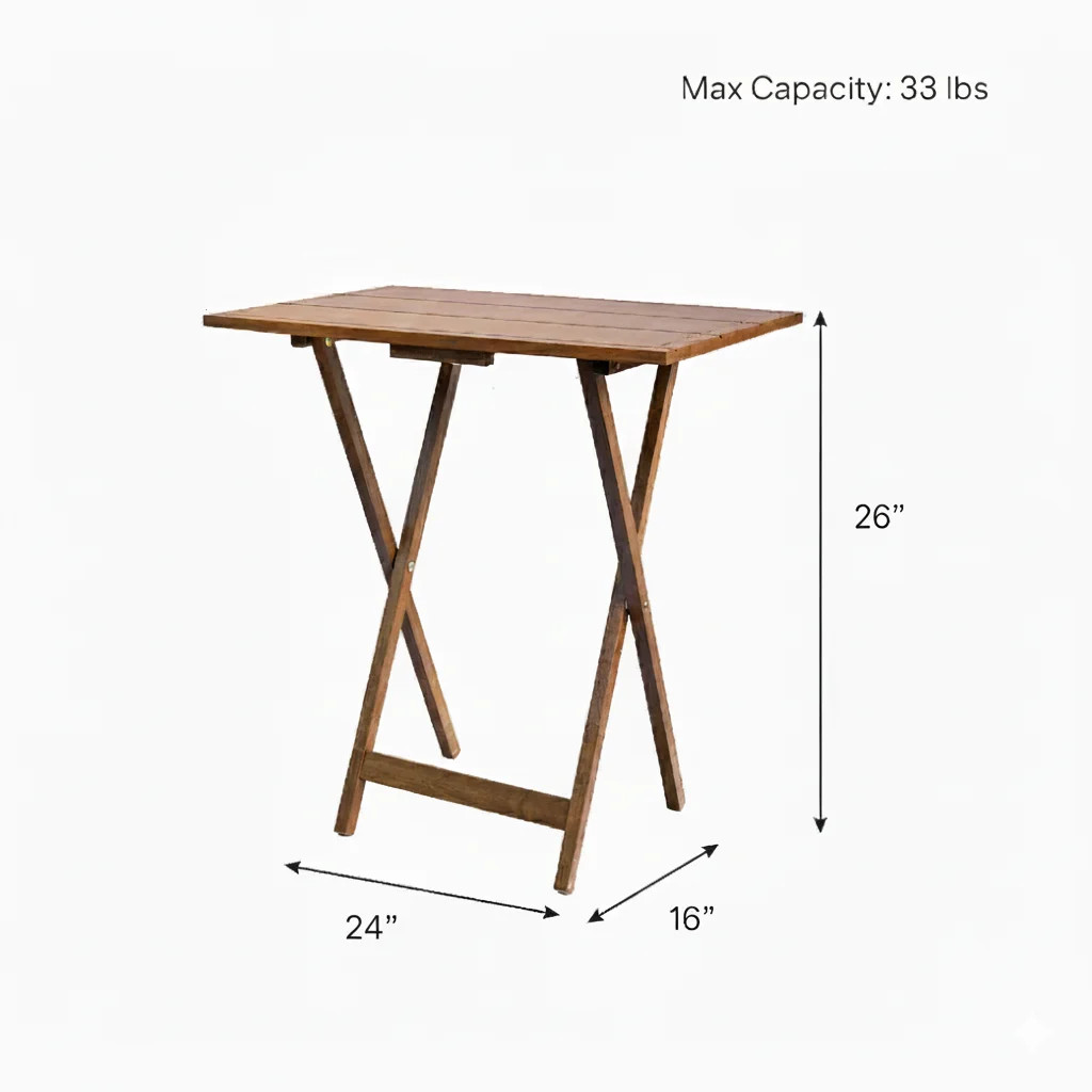 Mainstays XL Folding TV Tray Table Set Storage Rack Farmhouse Walnut, 4 Pack