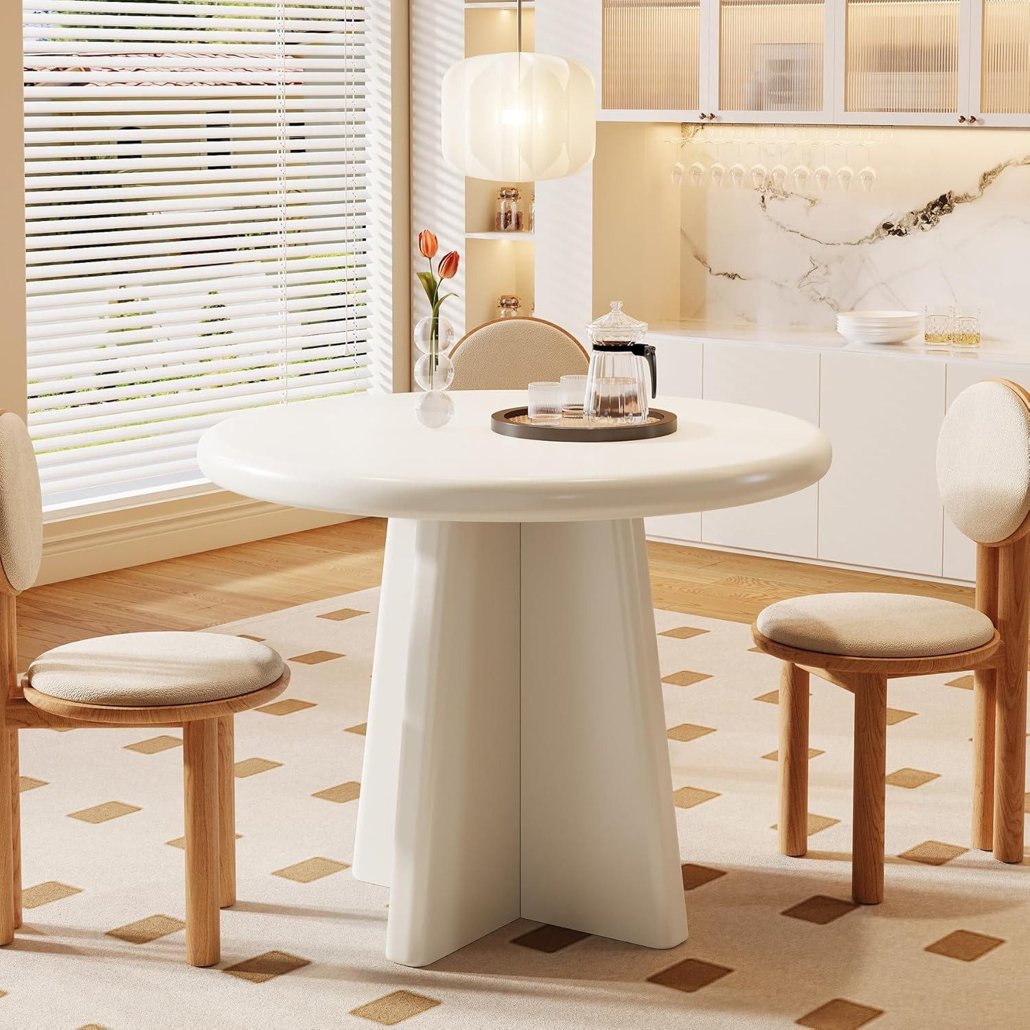 Round Dining Table for 2-4, 31.5” Modern Small Kitchen Table with Sturdy Base