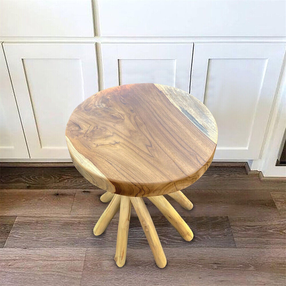 Rustic Solid Wood Top Tree Stump End Table Teak Branch Side Table