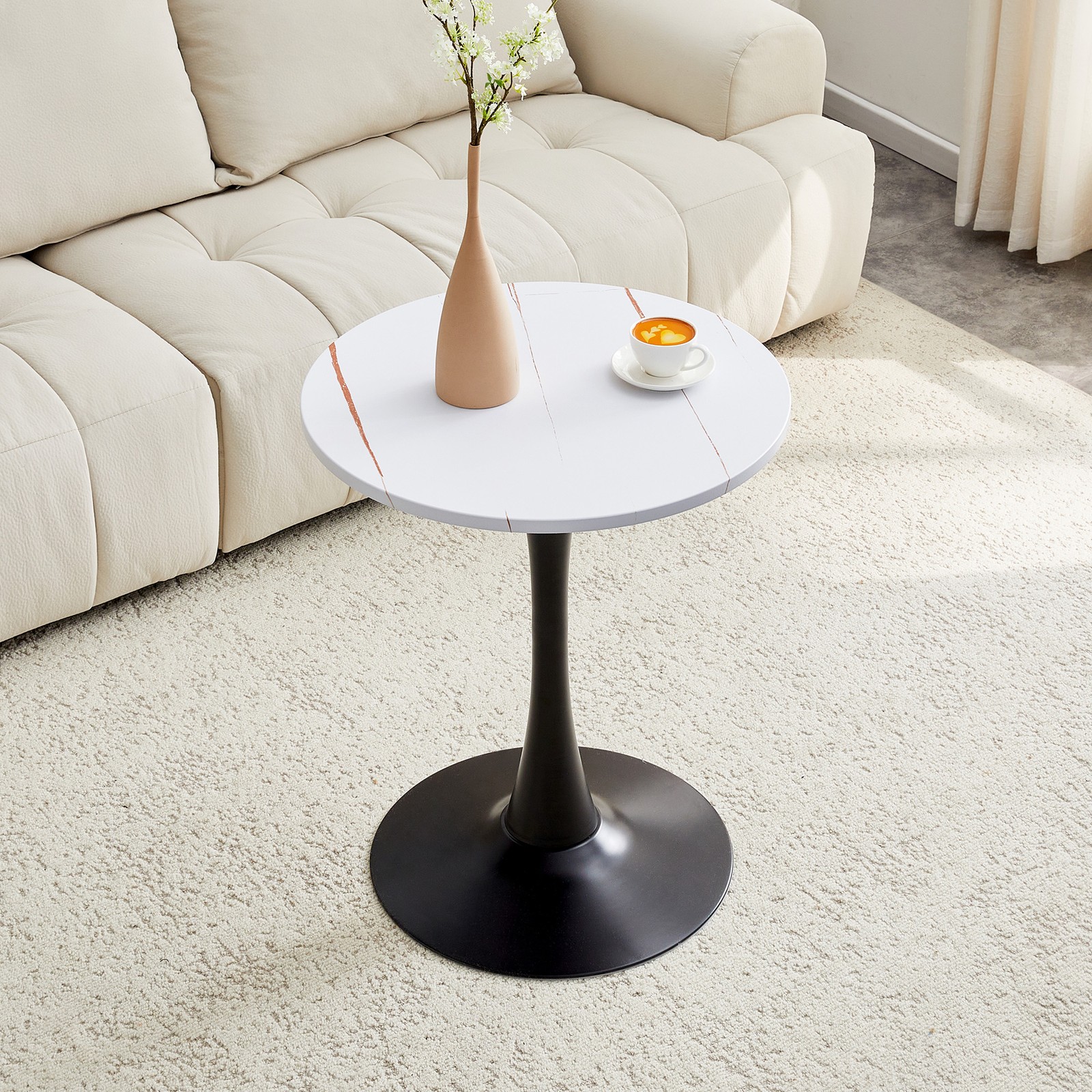 Round Tulip Dining Table 23.6″ White MDF Top Metal Pedestal Base