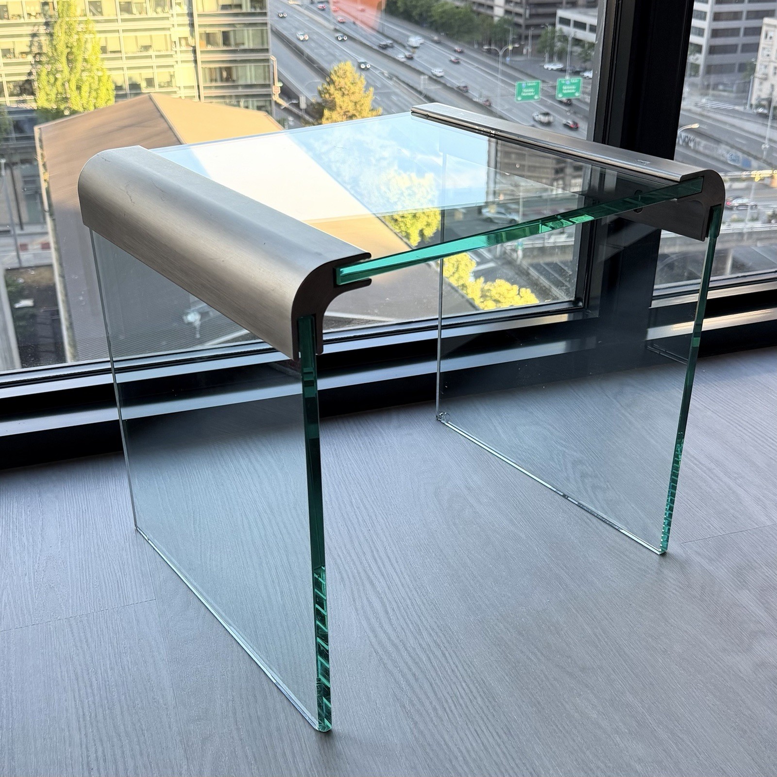 Leon Rosen for Pace Collection Glass & Chrome Waterfall Side Table Vintage 1970s
