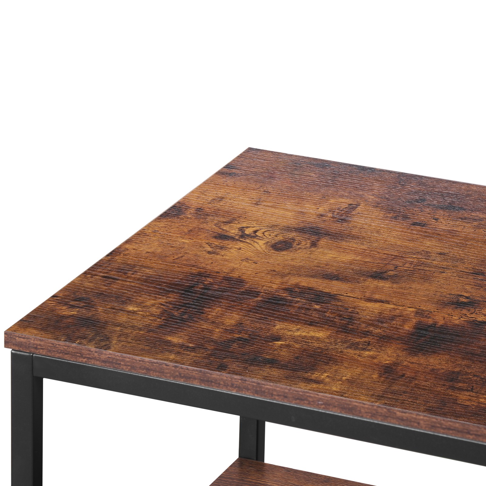 39.4″ 2-Tier Coffee Table with Storage Shelve Industrial Brown Wood Coffee Table