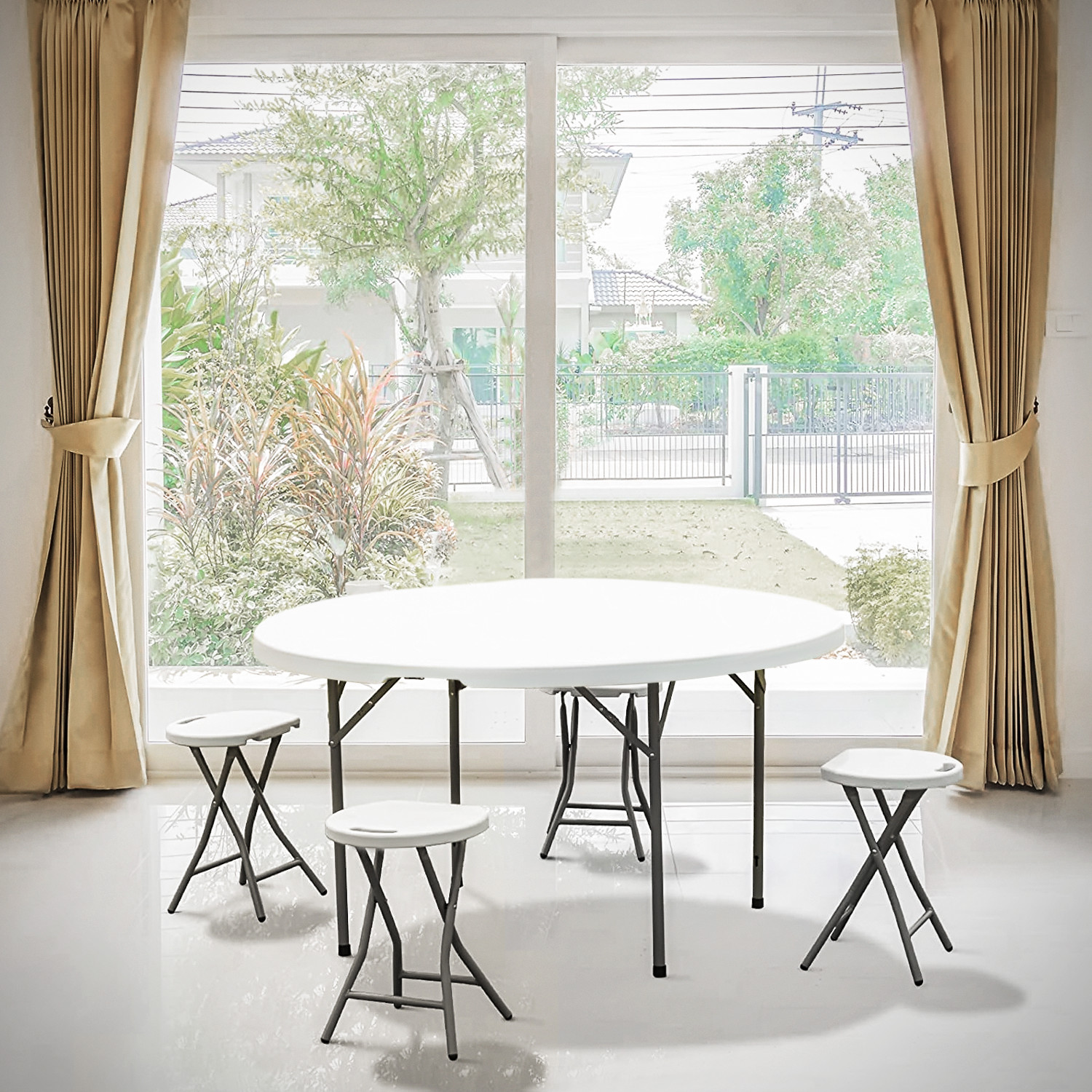 5 Pack White [4.5 FT ROUND FOLDABLE TABLE] Outdoor Camping Picnic Desk w/Handle
