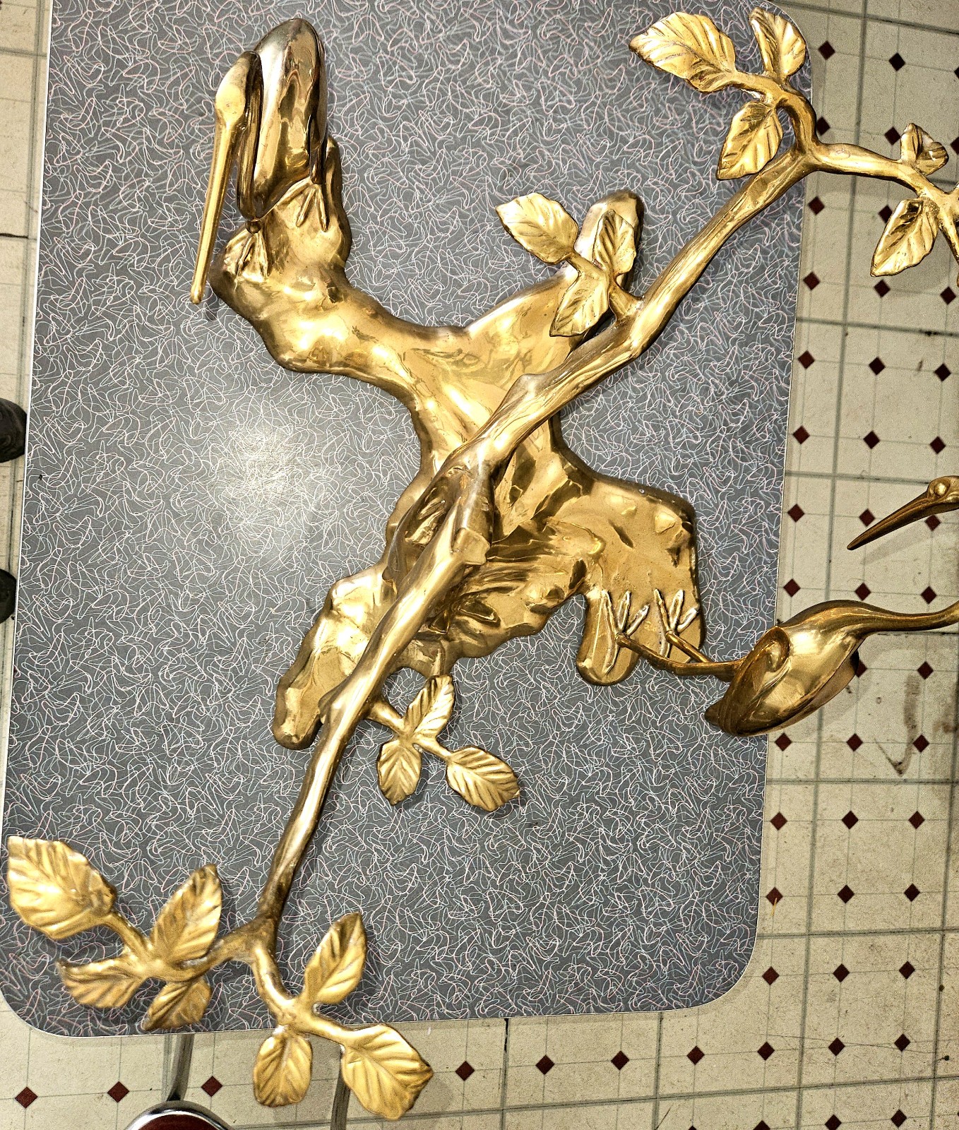Hollywood Regency Willy Daro Cranes + Bonsai Tree Brass Coffee Table Base 1970s