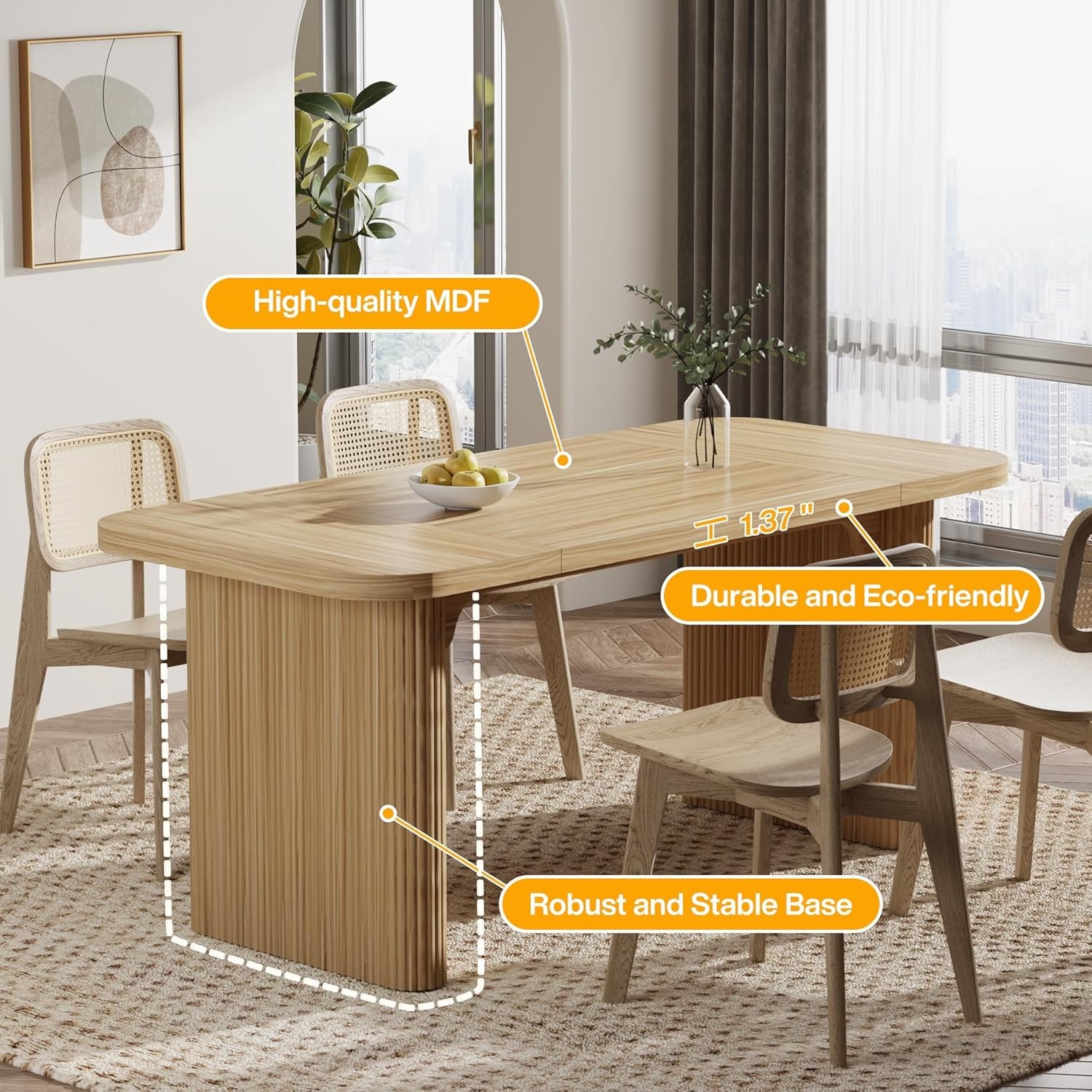 62″ Rectangular Executive Computer Desk, Large Modern Wood Office Writing Table